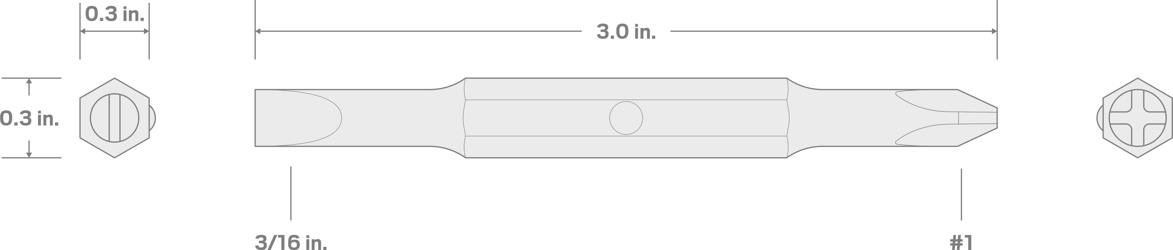 Specs for Phillips/Slotted Bit, 1/4 Inch Shank (#1 x 3/16 in.)