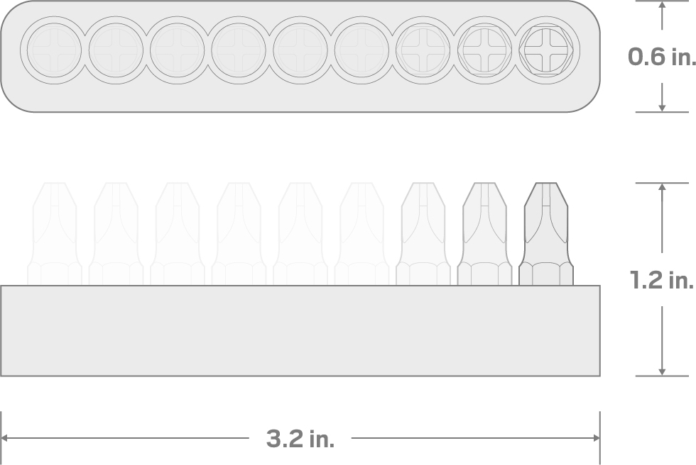 Specs for 1/4 Inch Clutch and Spanner Bit Set with Rail, 9-Piece (1/8-1/4 in., #4-#10)