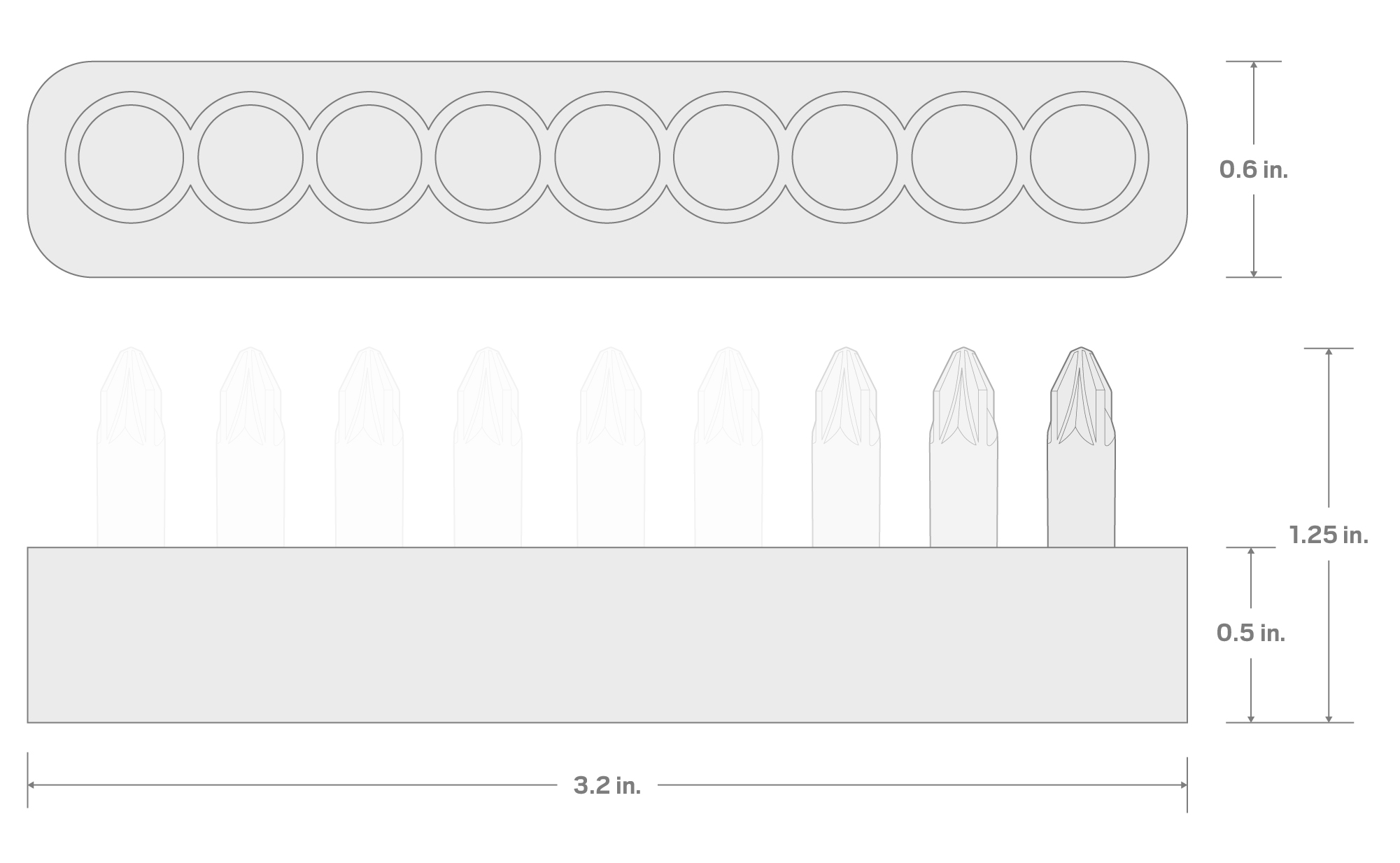 Specs for Square and Pozidriv Insert Bit Set (1.18 Inch Length) with Rail, 9-Piece (S0 - S4, PZ0 - PZ3) - 1/4 in. Hex Shank