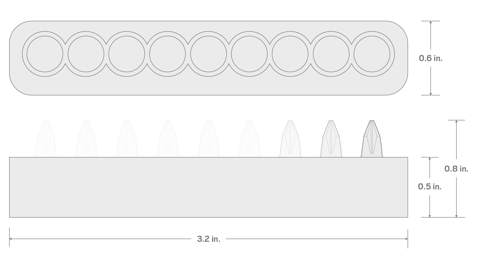 Specs for Phillips and Pozidriv Insert Bit Set (0.75 Inch Length) with Rail, 9-Piece (P0 - P3, PZ0 - PZ3) - 1/4 in. Hex Shank
