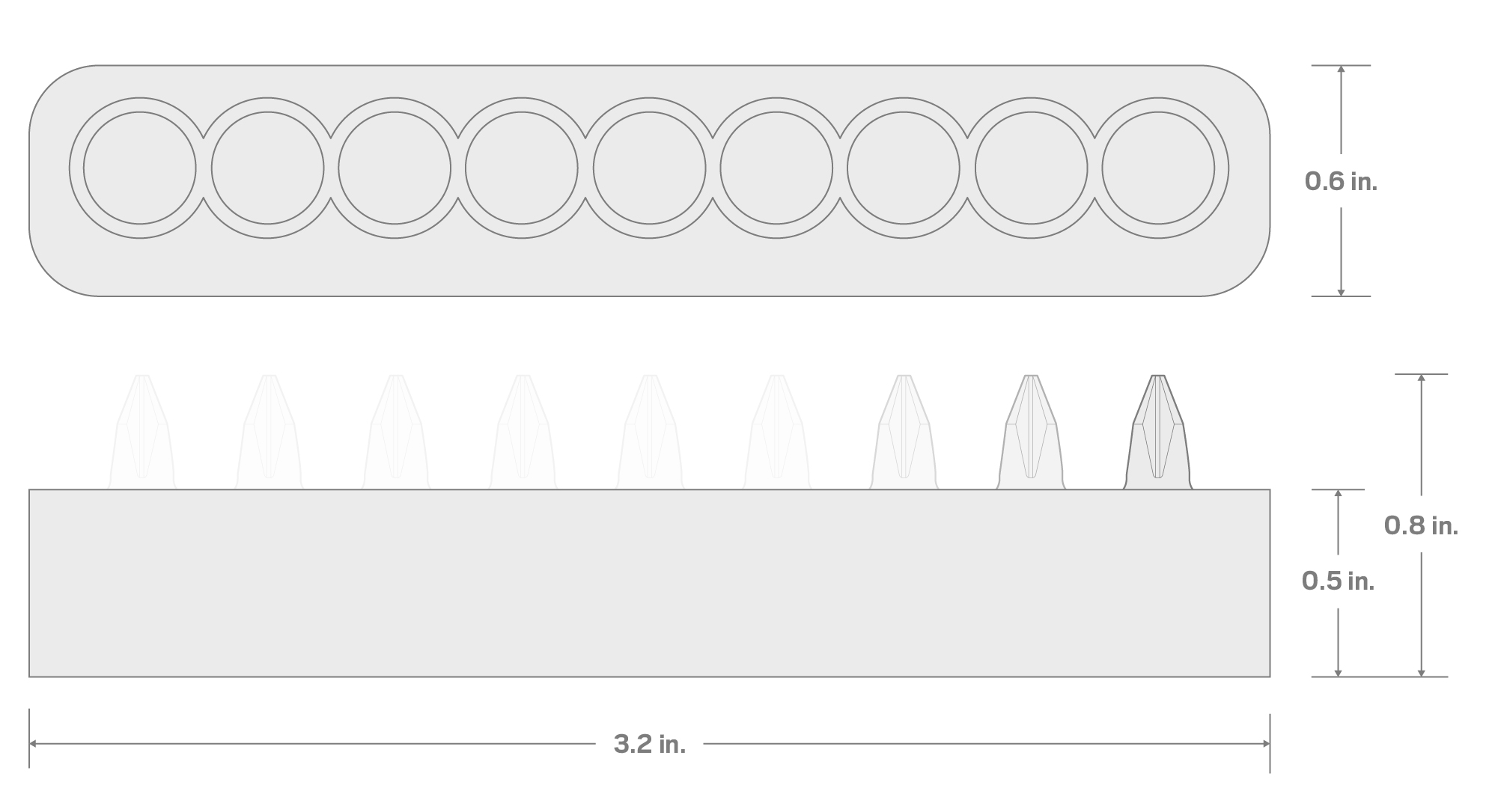 Specs for Phillips and Slotted Insert Bit Set (0.75 Inch Length) with Rail, 9-Piece (P1 - P3, 1/8 - 5/16 in.) - 1/4 in. Hex Shank