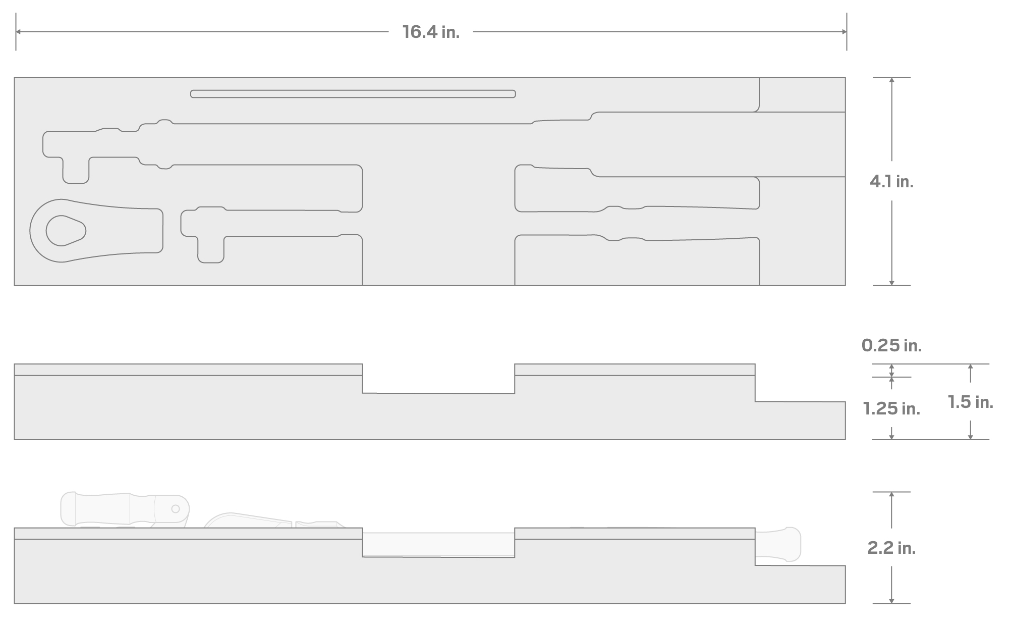 Specs for 4-Tool 3/8 Inch Drive Torque Wrench and Ratchets Set Foam Organizer (16 x 4 Inch)