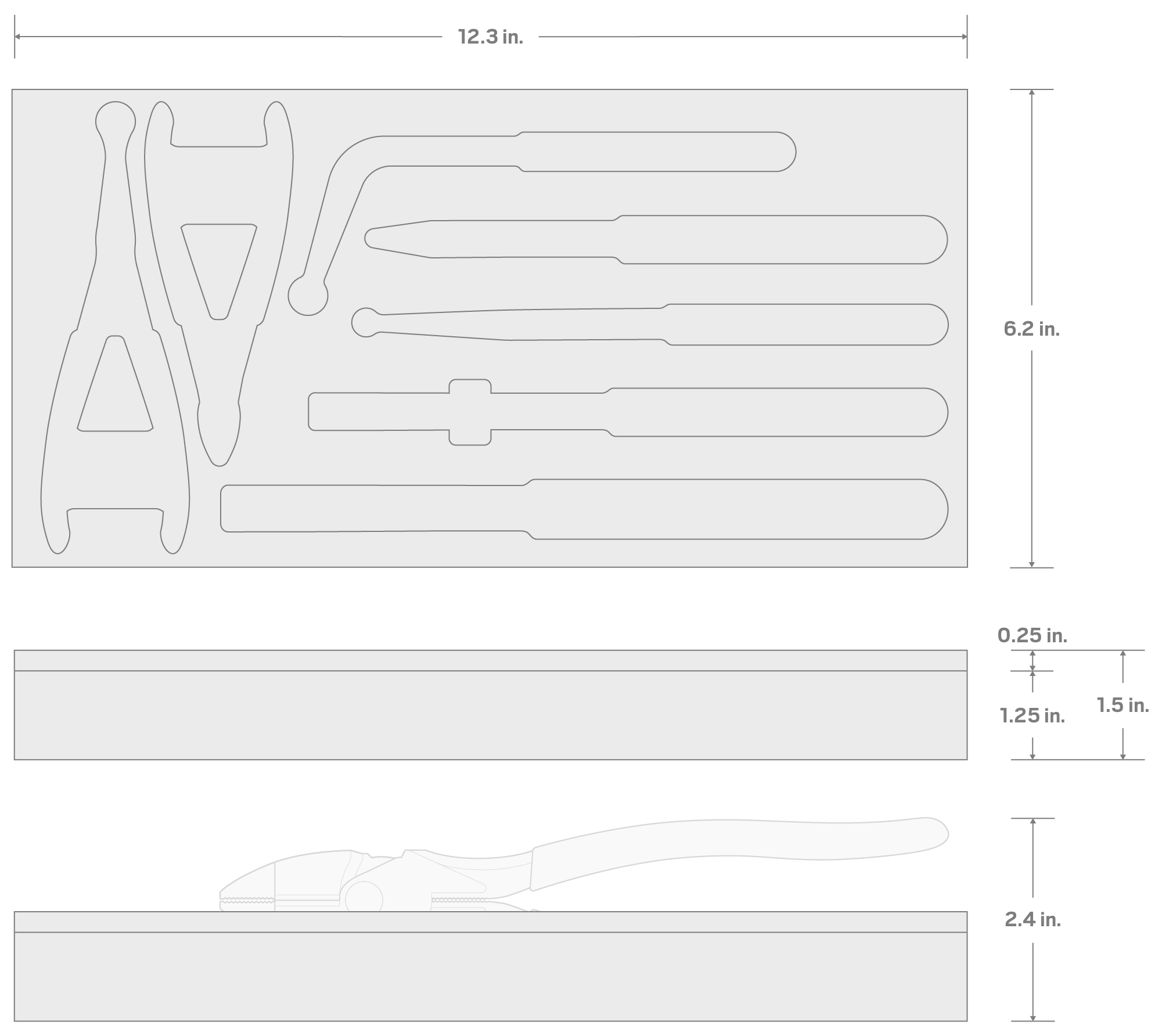 Specs for 7-Tool Gripping, Cutting, and Mini Pliers Set Foam Organizer (12 x 6 Inch)