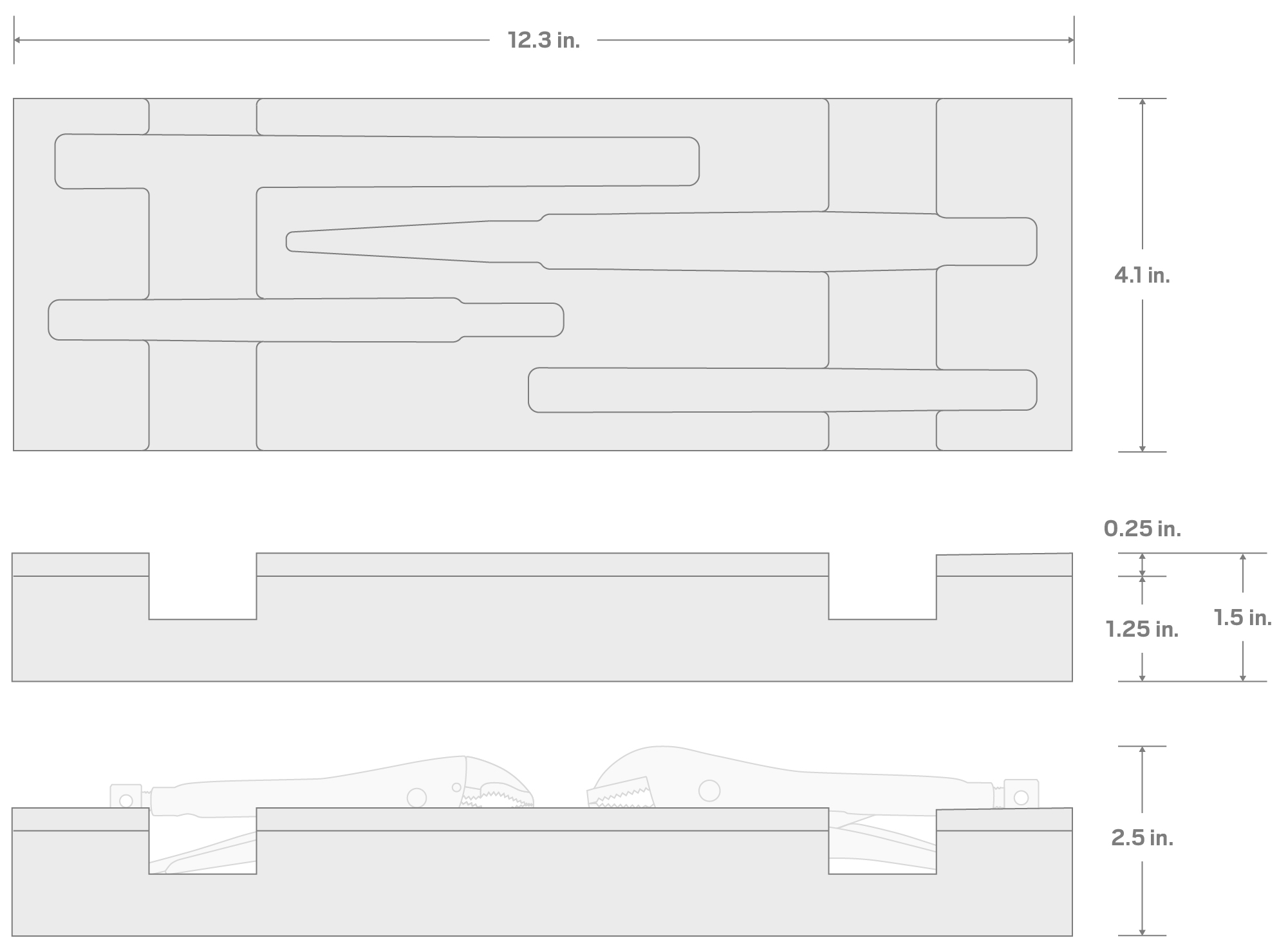 Specs for 4-Tool Locking Pliers Set Foam Organizer (12 x 4 Inch)
