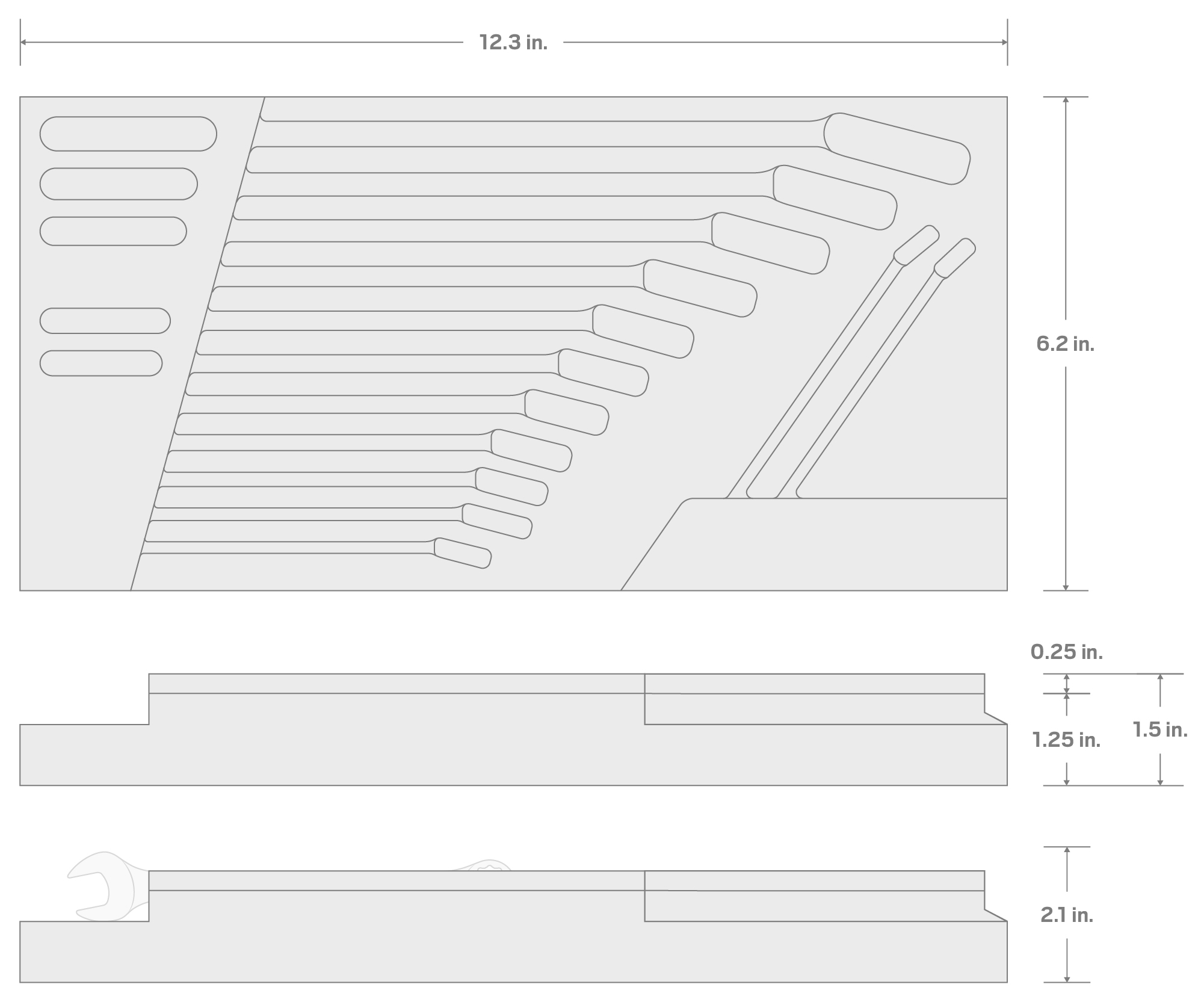 Specs for 13-Tool Combination Wrench Set Foam Organizer, 12 x 6 Inch (1/4 - 7/8 in.)