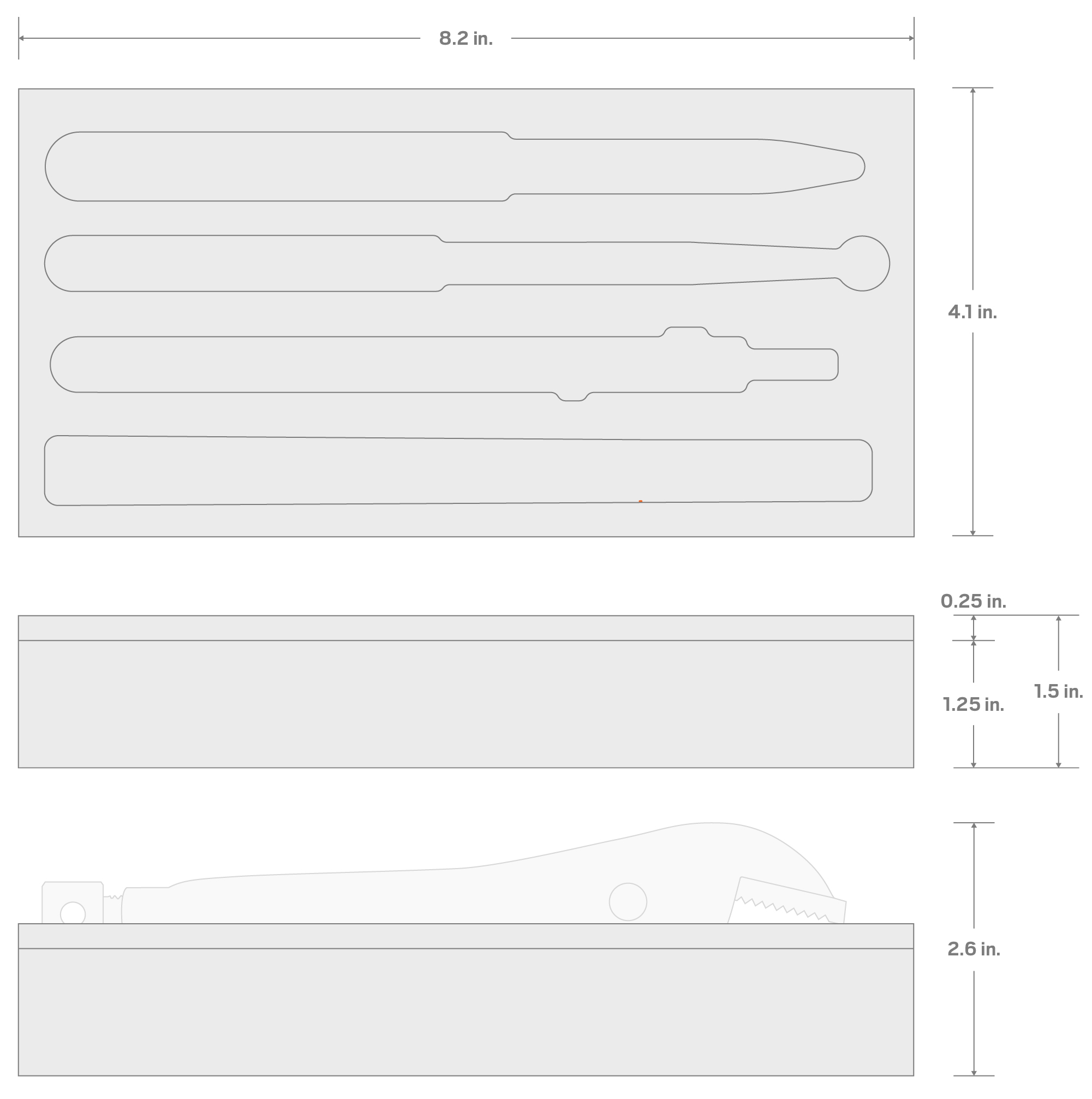 Specs for 4-Tool Cutting and Gripping Pliers Set Foam Organizer (8 x 4 Inch)