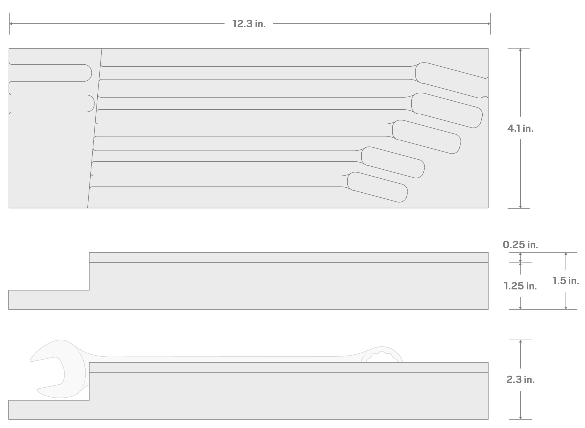 Specs for 5-Tool Combination Wrench Set Foam Organizer, 12 x 4 Inch (20 - 24 mm)