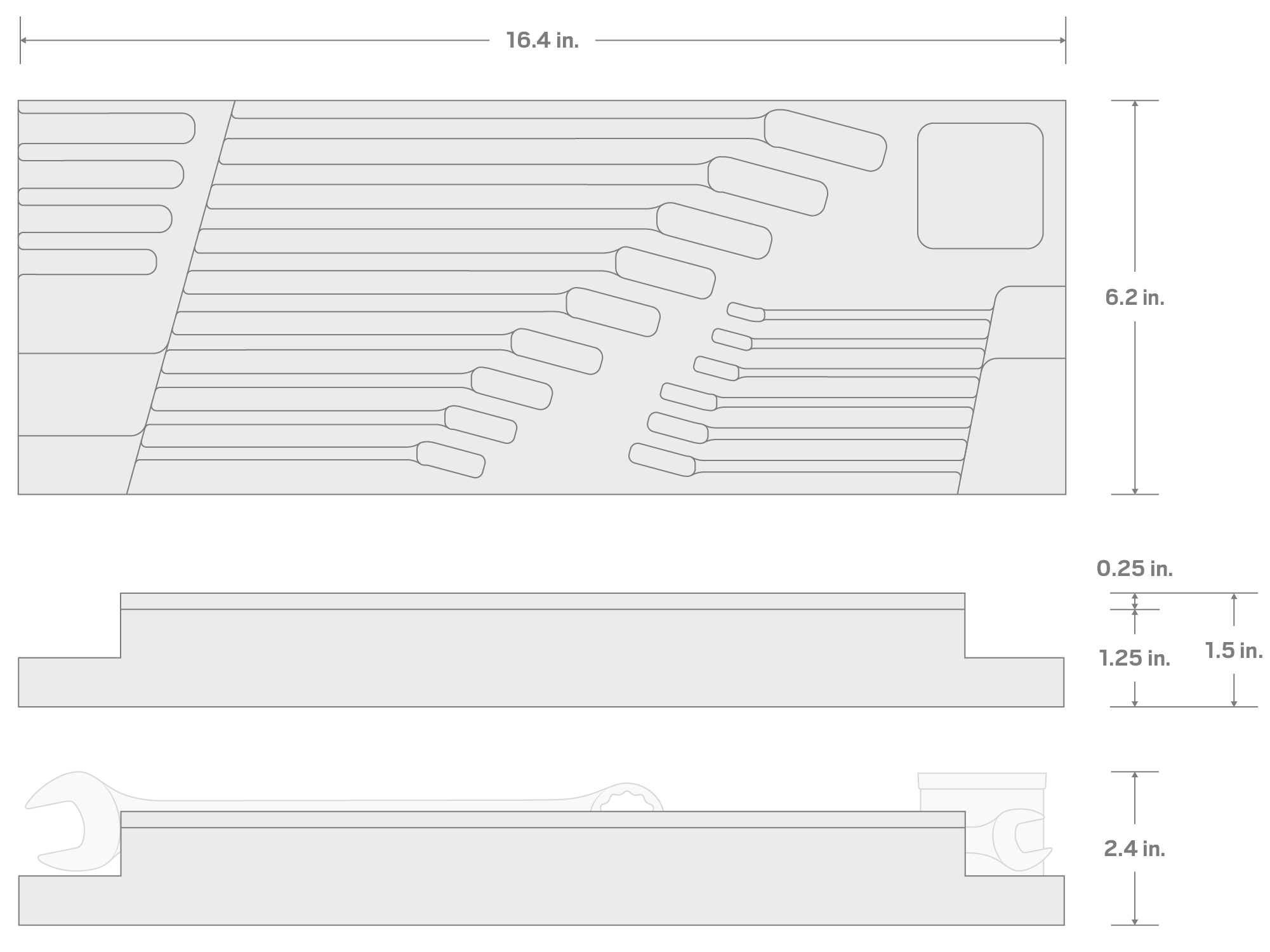 Specs for Combination Wrench Set Foam Organizer, 16 x 6 Inch (1/4 - 1 in.)