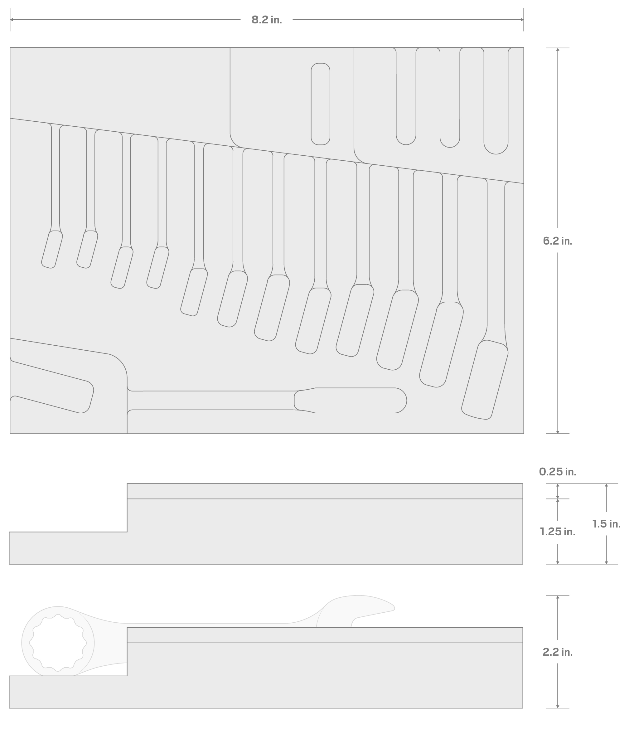 Specs for Stubby Combination Wrench Set Foam Organizer, 8 x 6 Inch (1/4 - 7/8 in.)