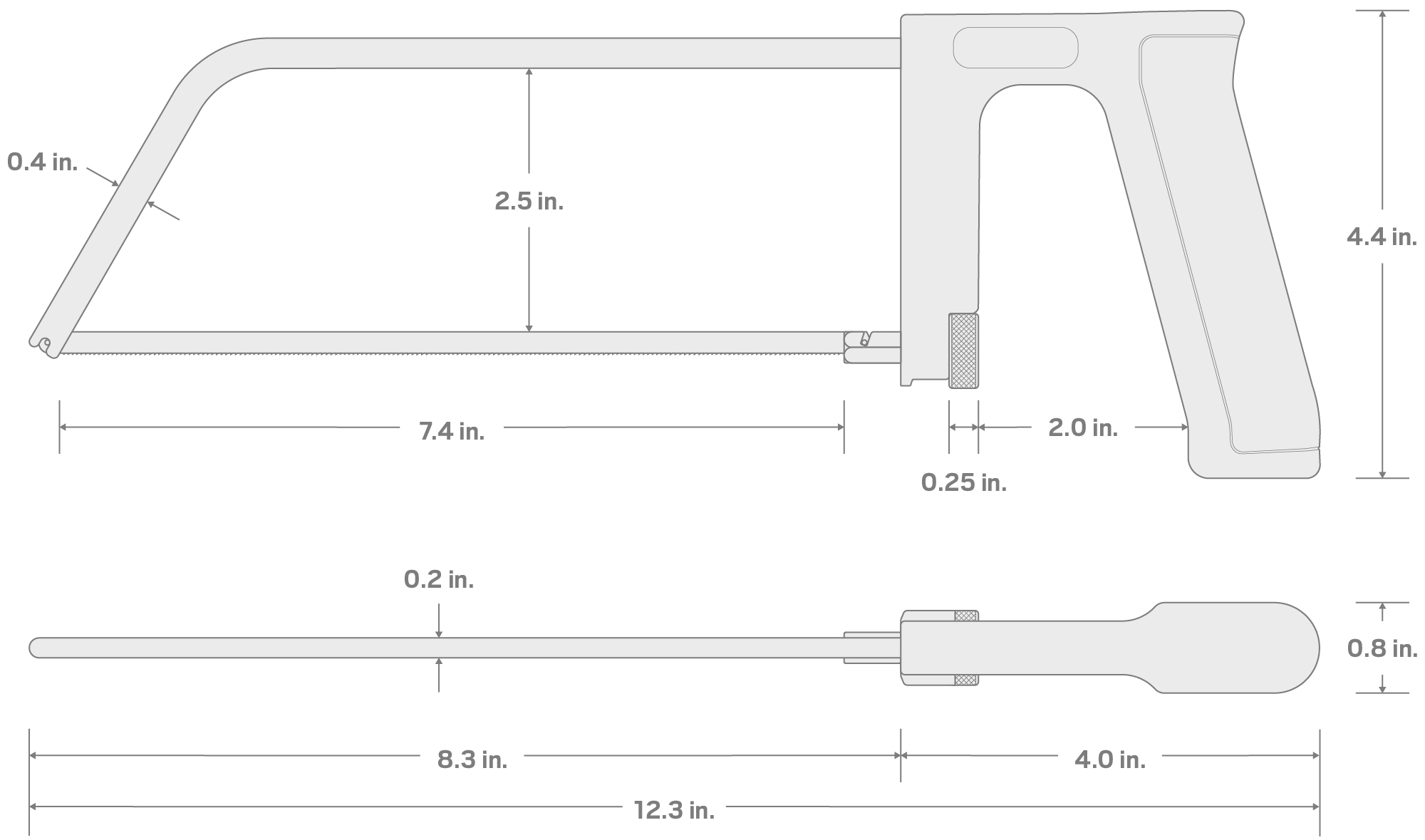 Specs for 8 Inch Compact Hacksaw with Blade (32 TPI)
