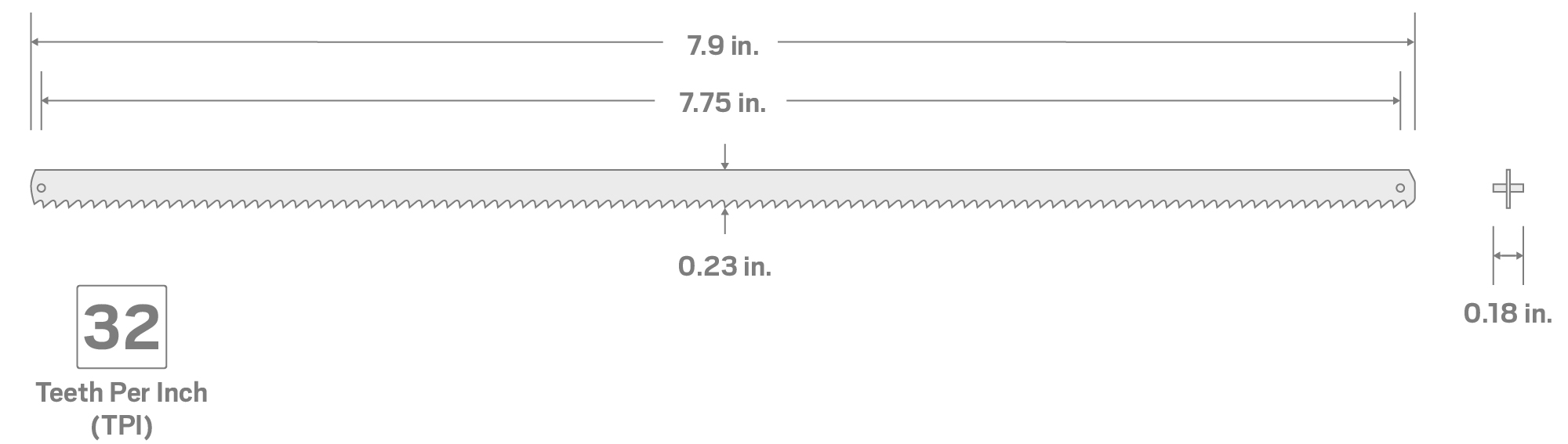 Specs for 8 Inch Compact Hacksaw Blades, 12-Pack (32 TPI)