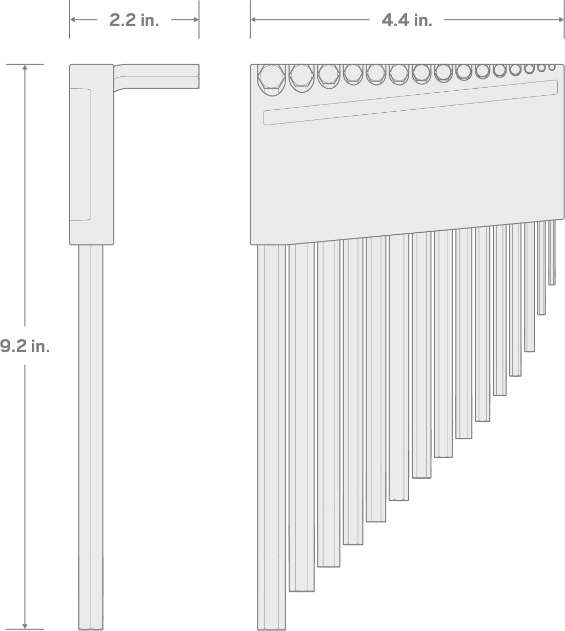 Specs for Flat End Hex L-Key Set with Holder, 15-Piece (1.3-10 mm)