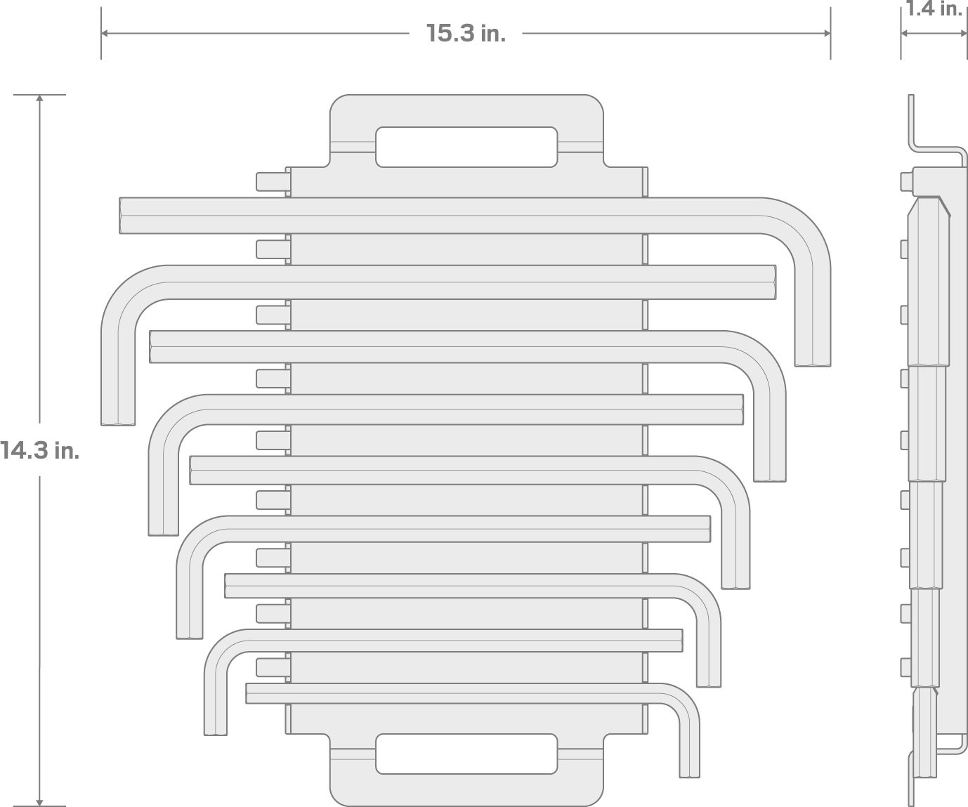 Specs for Flat End Hex L-Key Set with Rack, 9-Piece (11-19 mm)