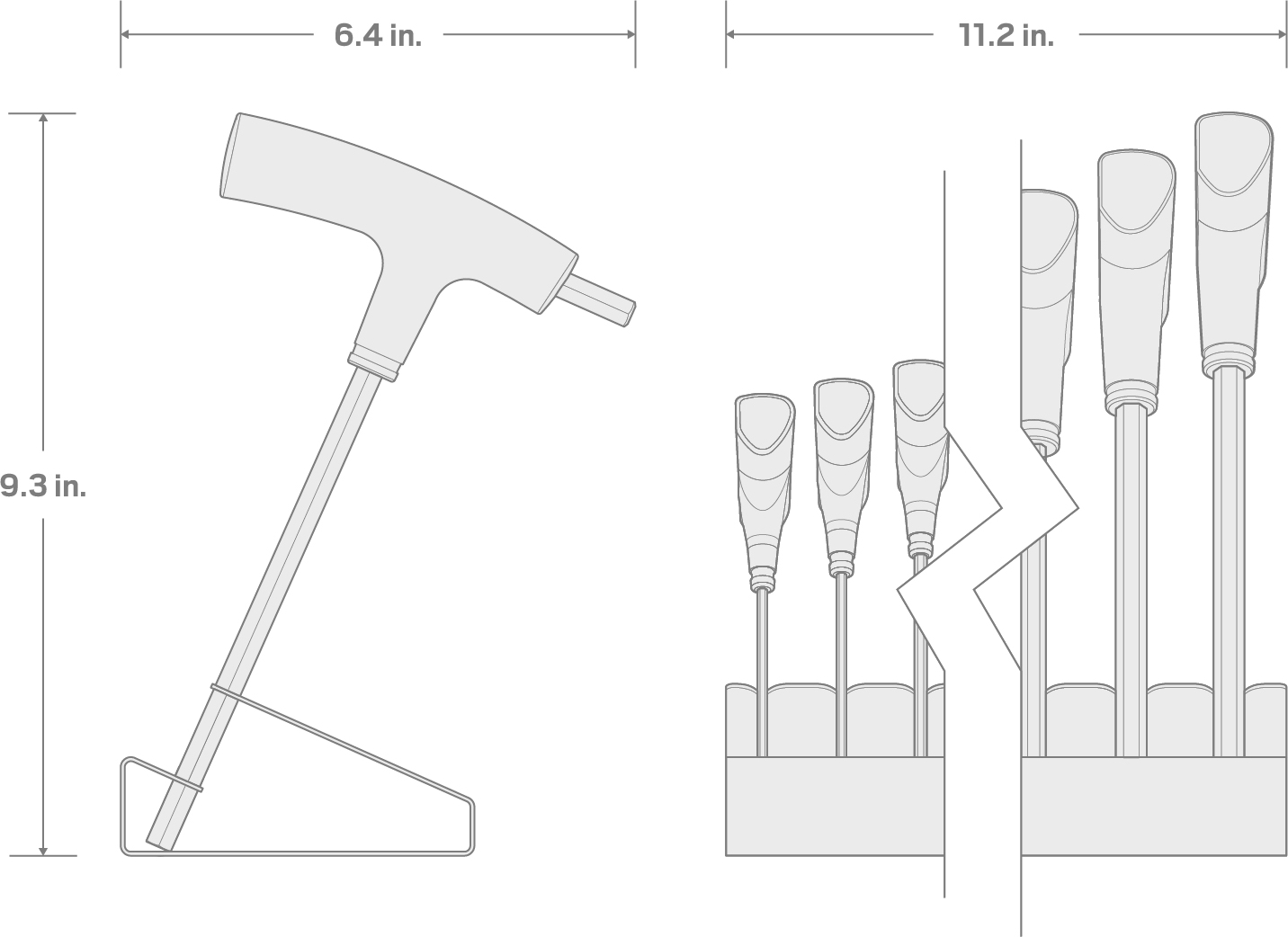 Specs for Flat End Hex T-Handle Key Set with Stand, 11-Piece (5/64-3/8 in.)