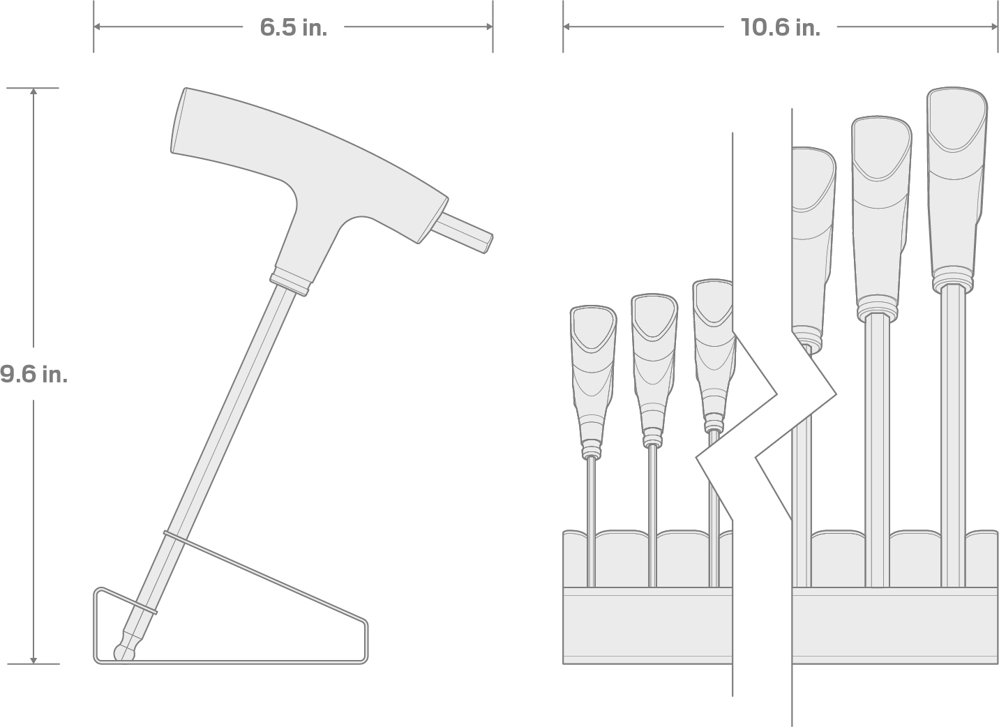 Specs for Ball End Hex T-Handle Key Set with Stand, 10-Piece (2-10 mm)