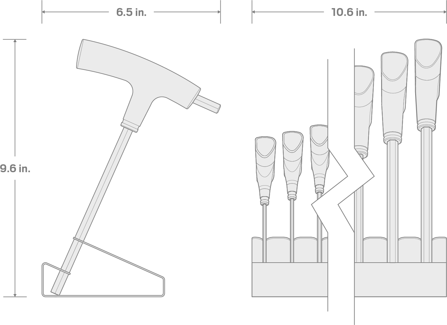 Specs for Flat End Hex T-Handle Key Set with Stand, 10-Piece (2-10 mm)