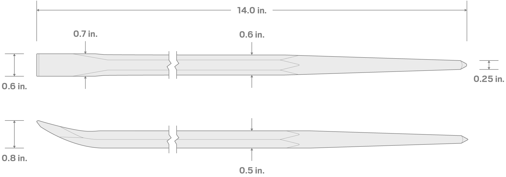 Specs for 14 Inch Angled End Alignment Pry Bar