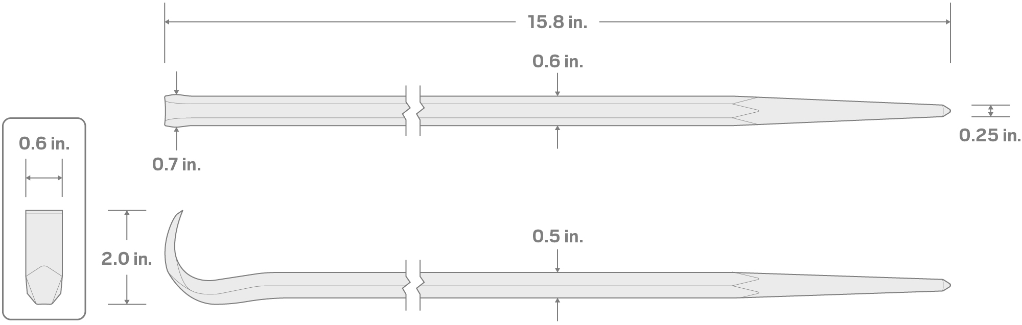 Specs for 15 Inch Rolling Head Alignment Pry Bar