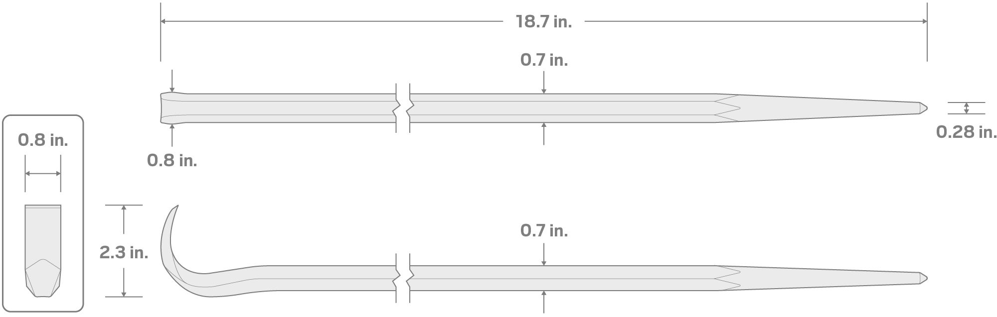 Specs for 18 Inch Rolling Head Alignment Pry Bar