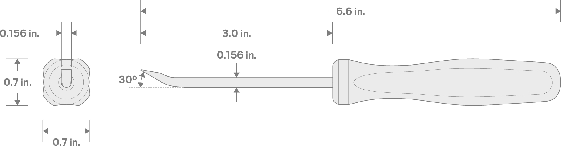 Specs for 5/32 Inch x 6-1/2 Inch 30-Degree Mini Pry Bar