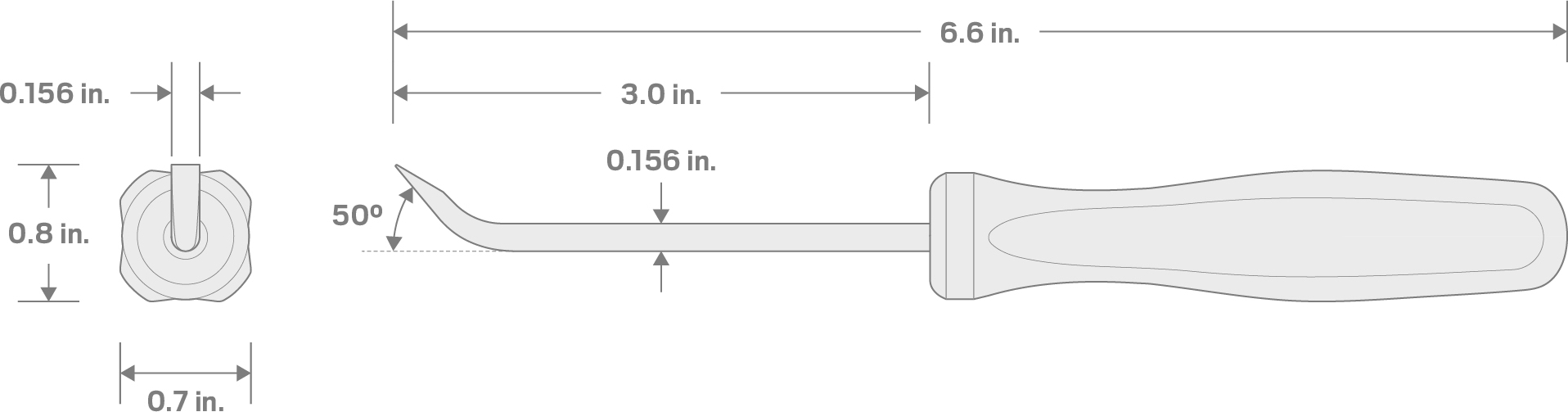 Specs for 5/32 Inch x 6-1/2 Inch 50-Degree Mini Pry Bar