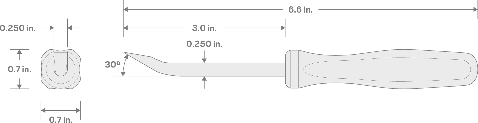 Specs for 1/4 Inch x 6-1/2 Inch 30-Degree Mini Pry Bar