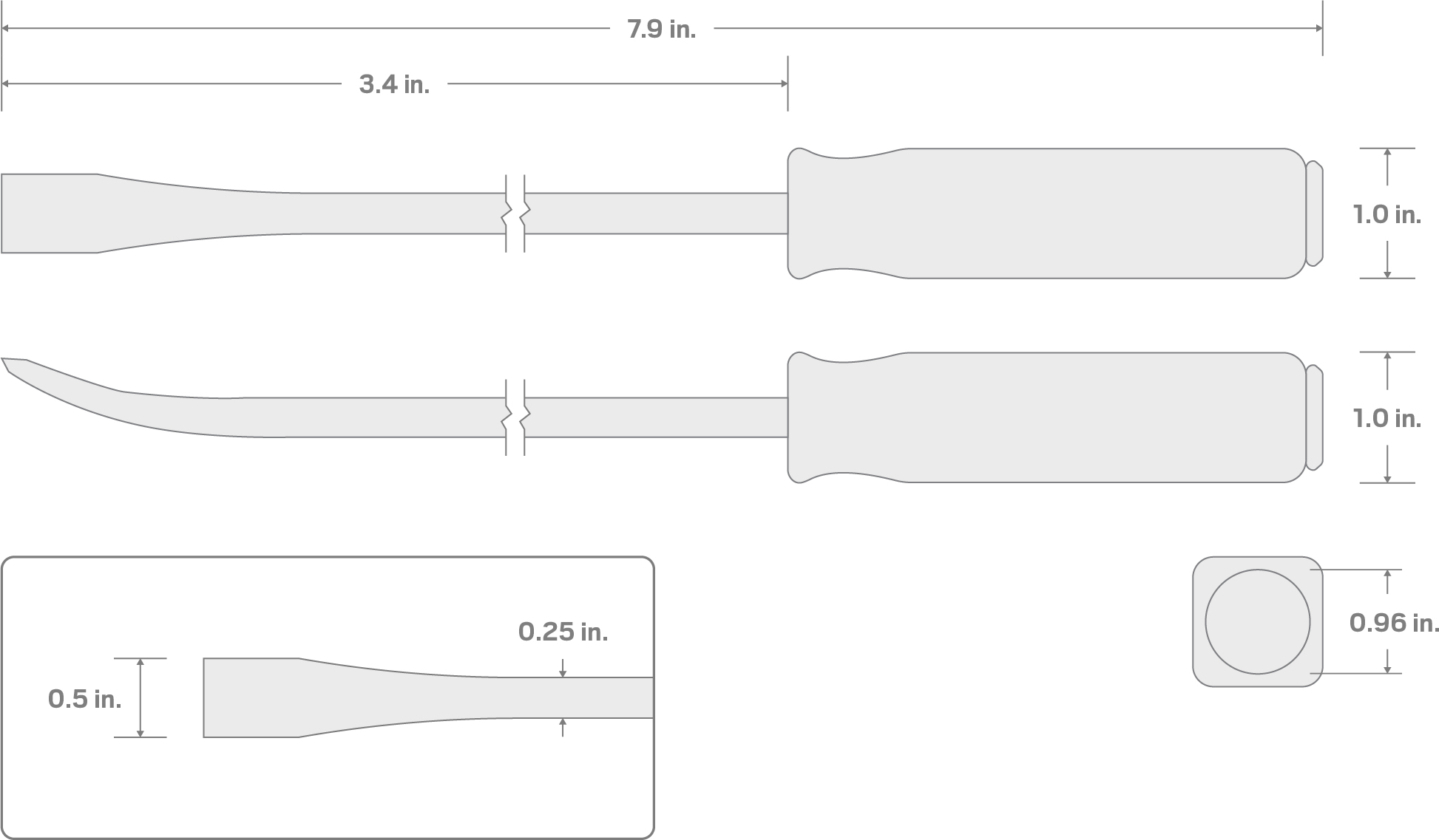Specs for 8 Inch Angled End Handled Pry Bar