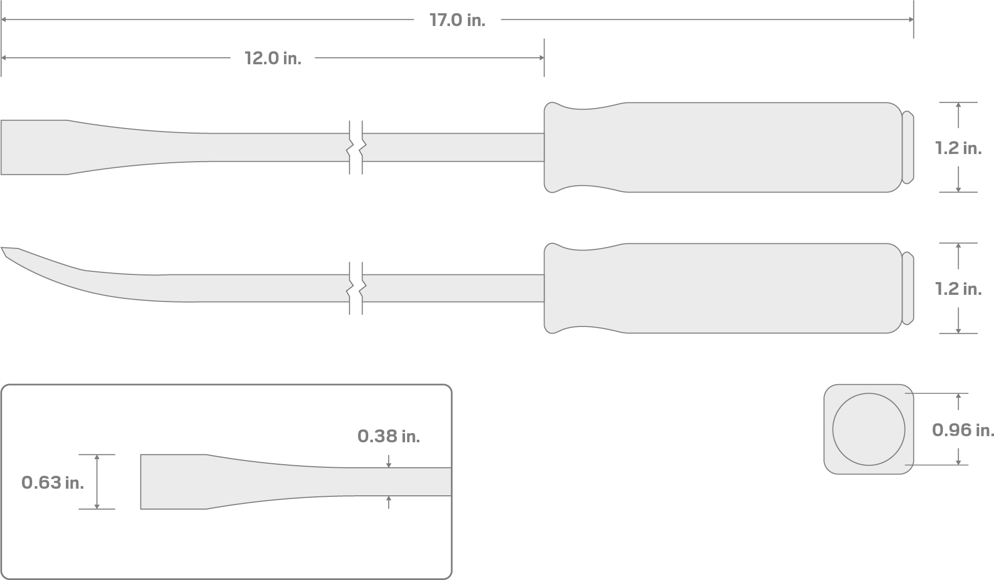 Specs for 17 Inch Angled End Handled Pry Bar