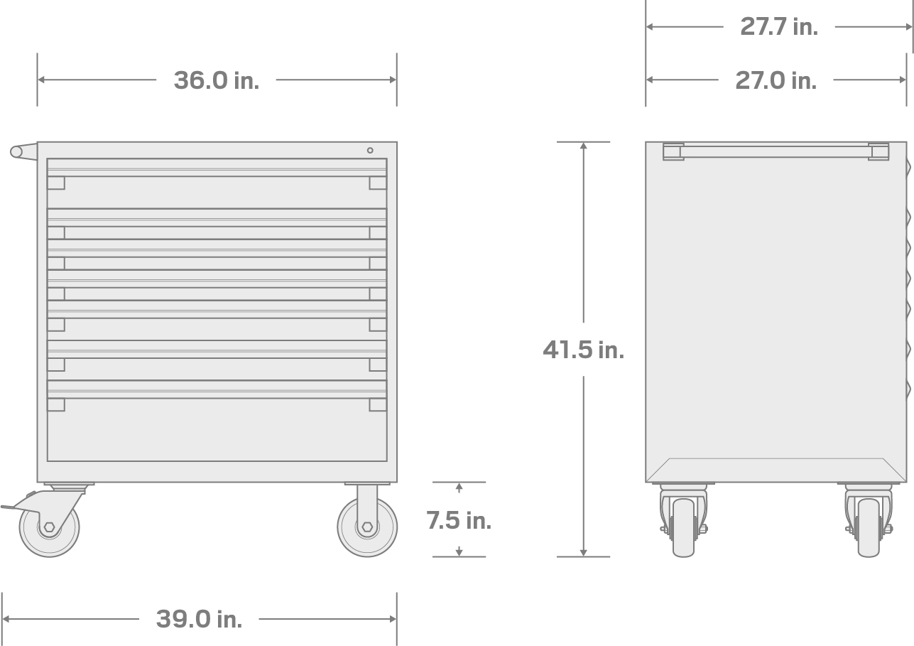 Specs for 7-Drawer Tool Cabinet, Black (36 W x 27 D x 41.5 H in.)