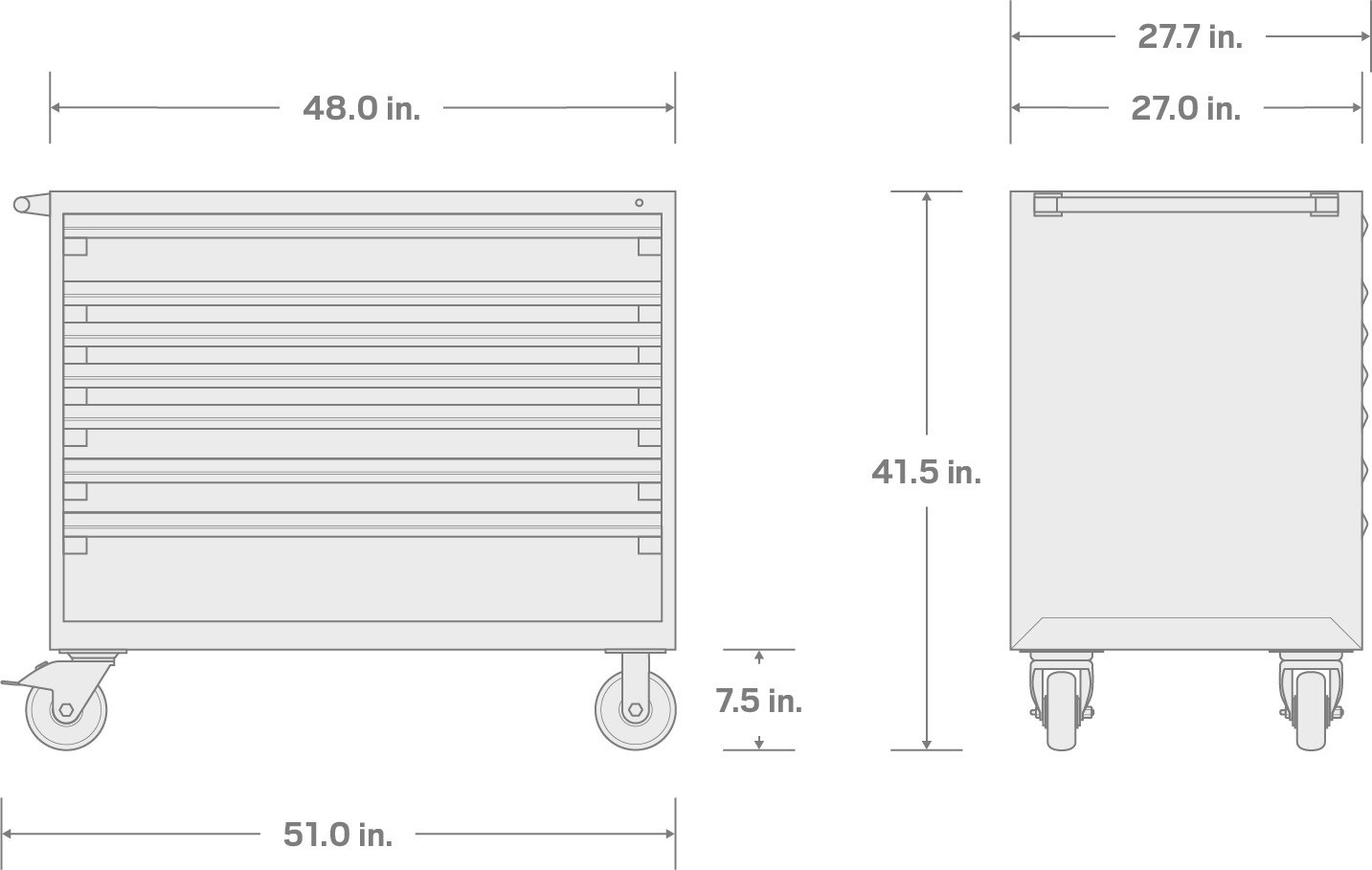 Specs for 7-Drawer Tool Cabinet, Black (48 W x 27 D x 41.5 H in.)