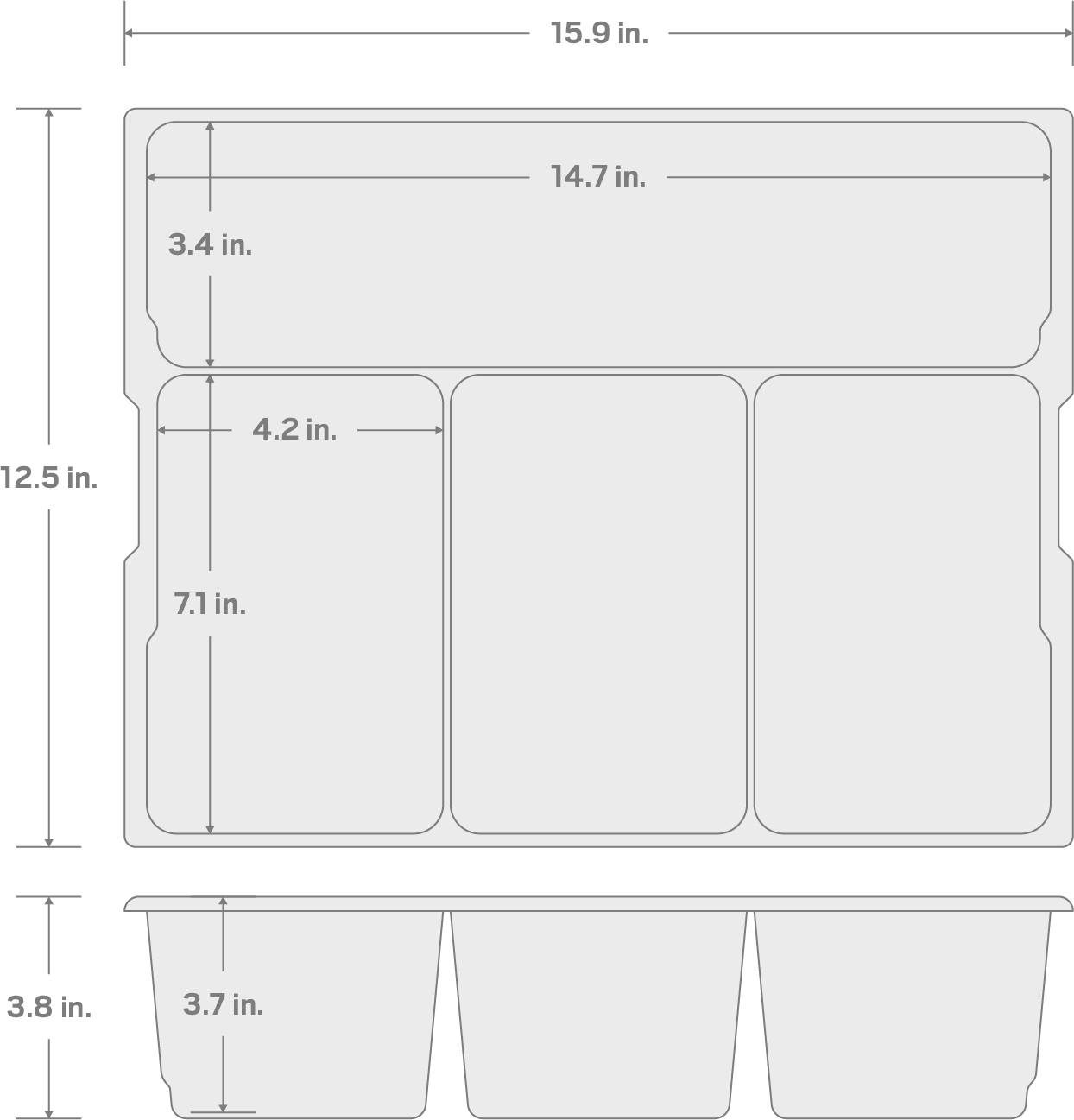 Specs for 4-Cavity Parts Tray and Lid Insert for Stacking Tool Box