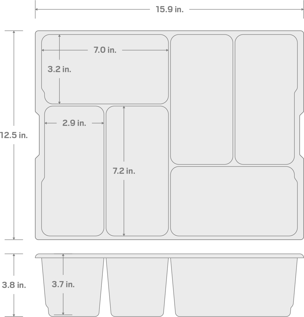 Specs for 6-Cavity Parts Tray and Lid Insert for Stacking Tool Box