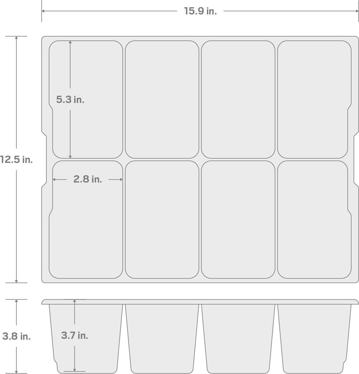 Specs for 8-Cavity Parts Tray and Lid Insert for Stacking Tool Box