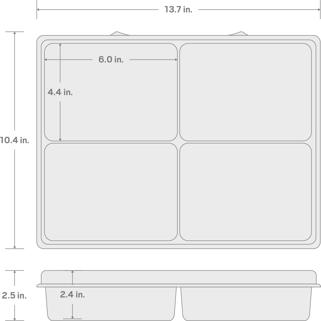 Specs for 4-Cavity Parts Tray for Lidded Drawer and Open Top Drawer