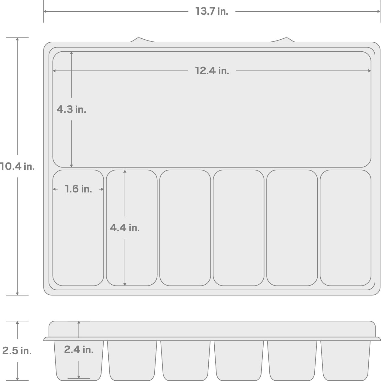 Specs for 7-Cavity Parts Tray for Lidded Drawer and Open Top Drawer