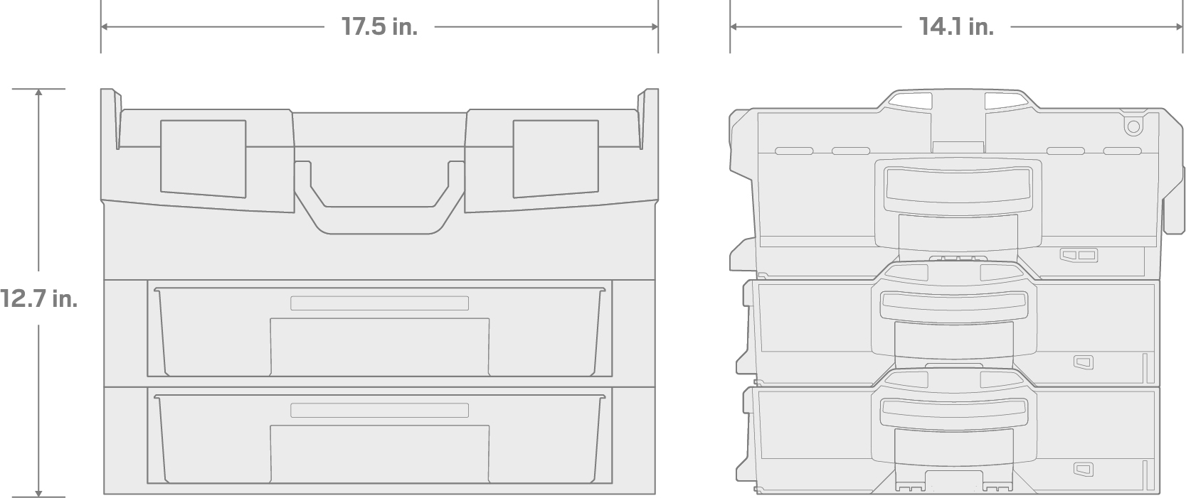 Specs for 1/4, 3/8 Inch Drive 6-Point Socket and Ratchet, Screwdriver, and Pliers Set in Modular Stacking Tool Box, 2-Drawer (127-Piece)