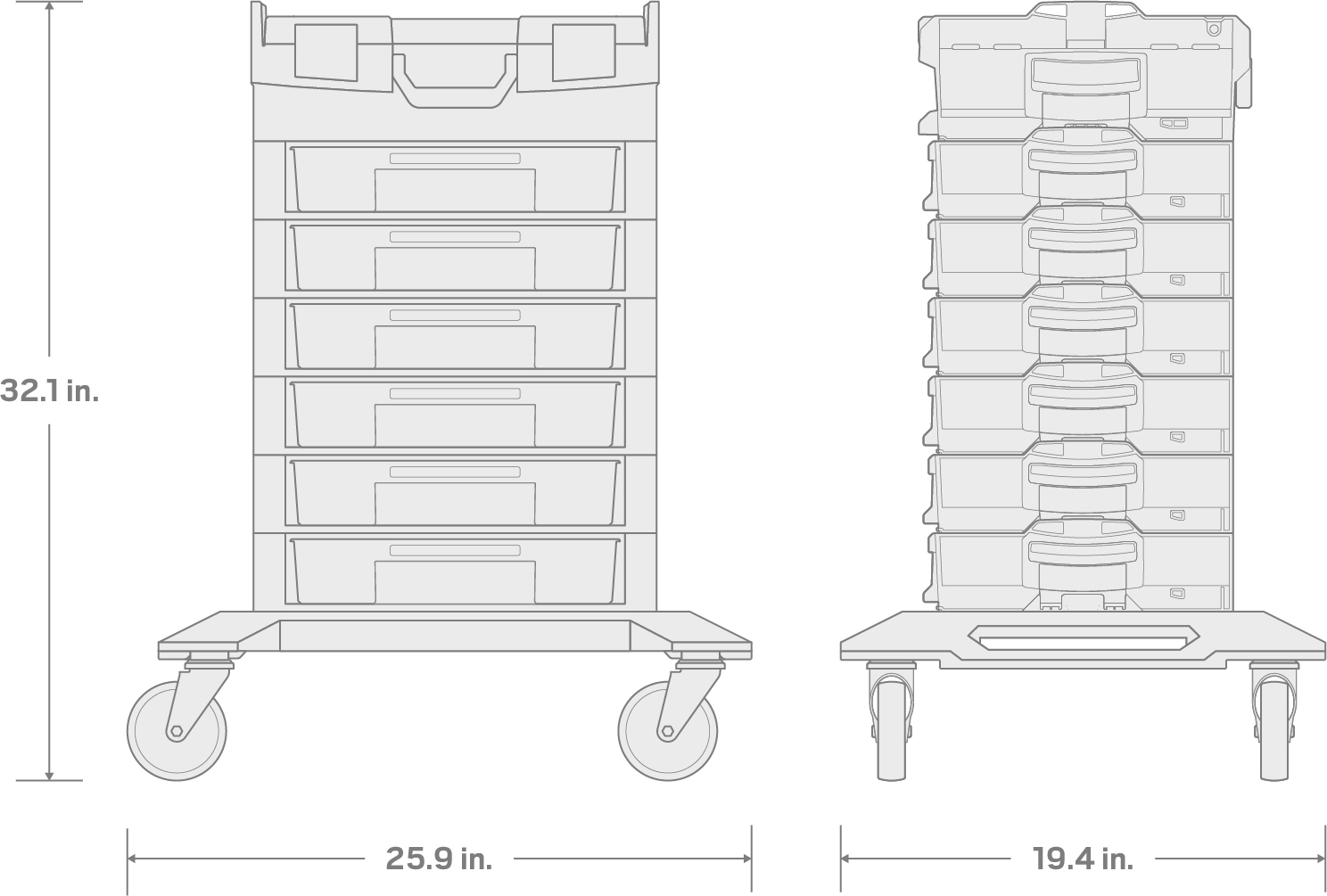 Specs for 248-Piece Tool Set in Modular Stacking Tool Cart (6-Drawer)