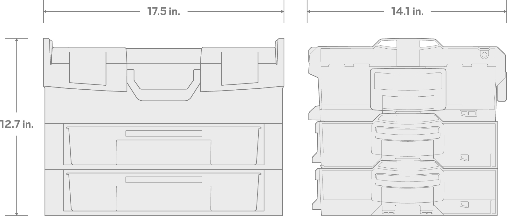 Specs for 1/4, 3/8 Inch Drive 6-Point Socket and Ratchet, Screwdriver, and Pliers Set in Modular Stacking Tool Box, 2-Drawer (127-Piece)