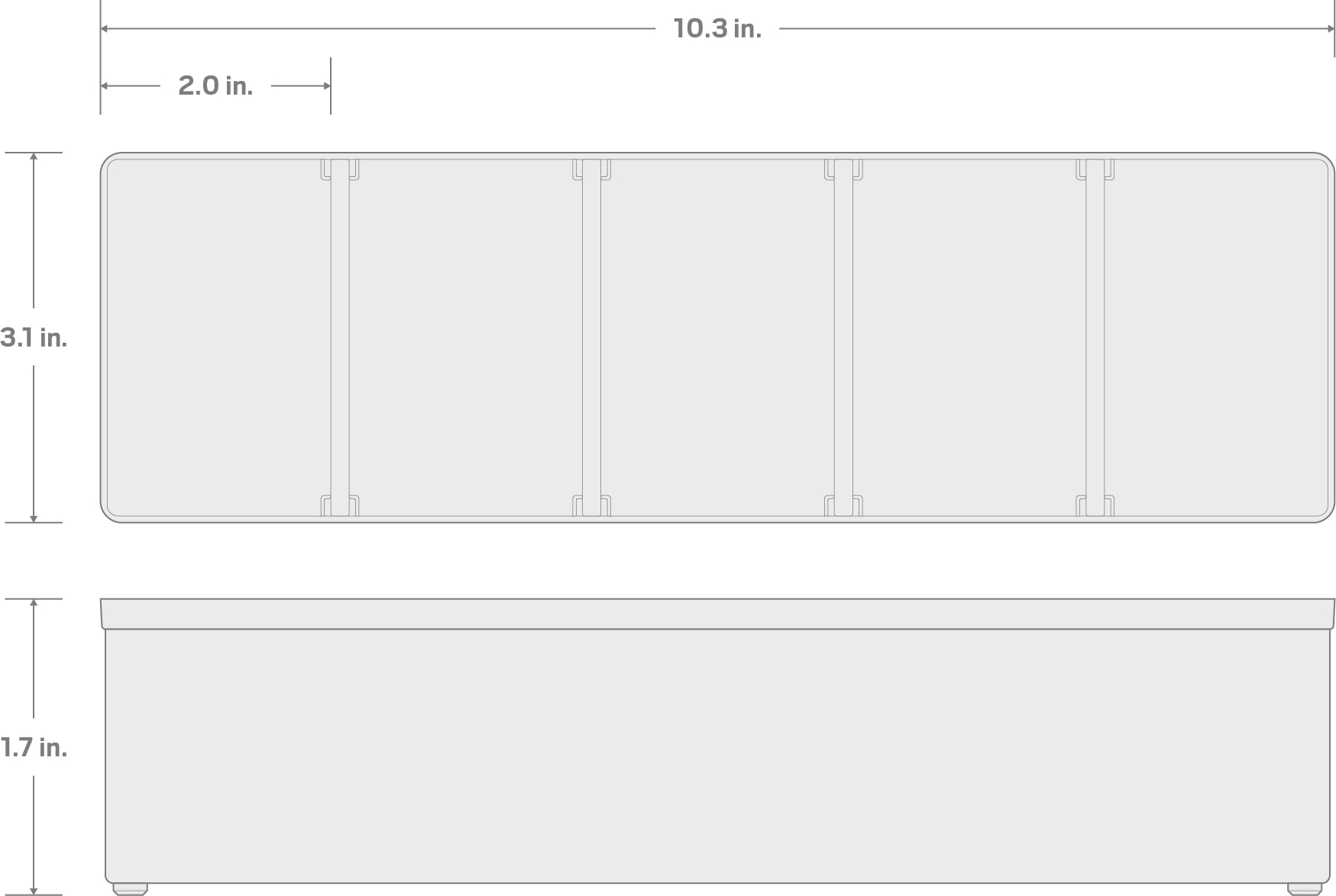 Specs for 3 x 10 Inch Shallow Organizer Bin with Dividers (Gray)