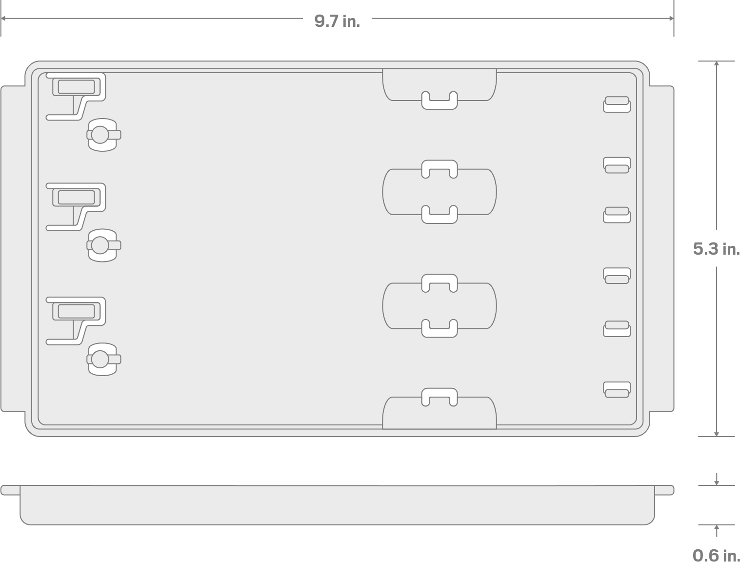 Specs for 8 Inch 3-Rail Tray