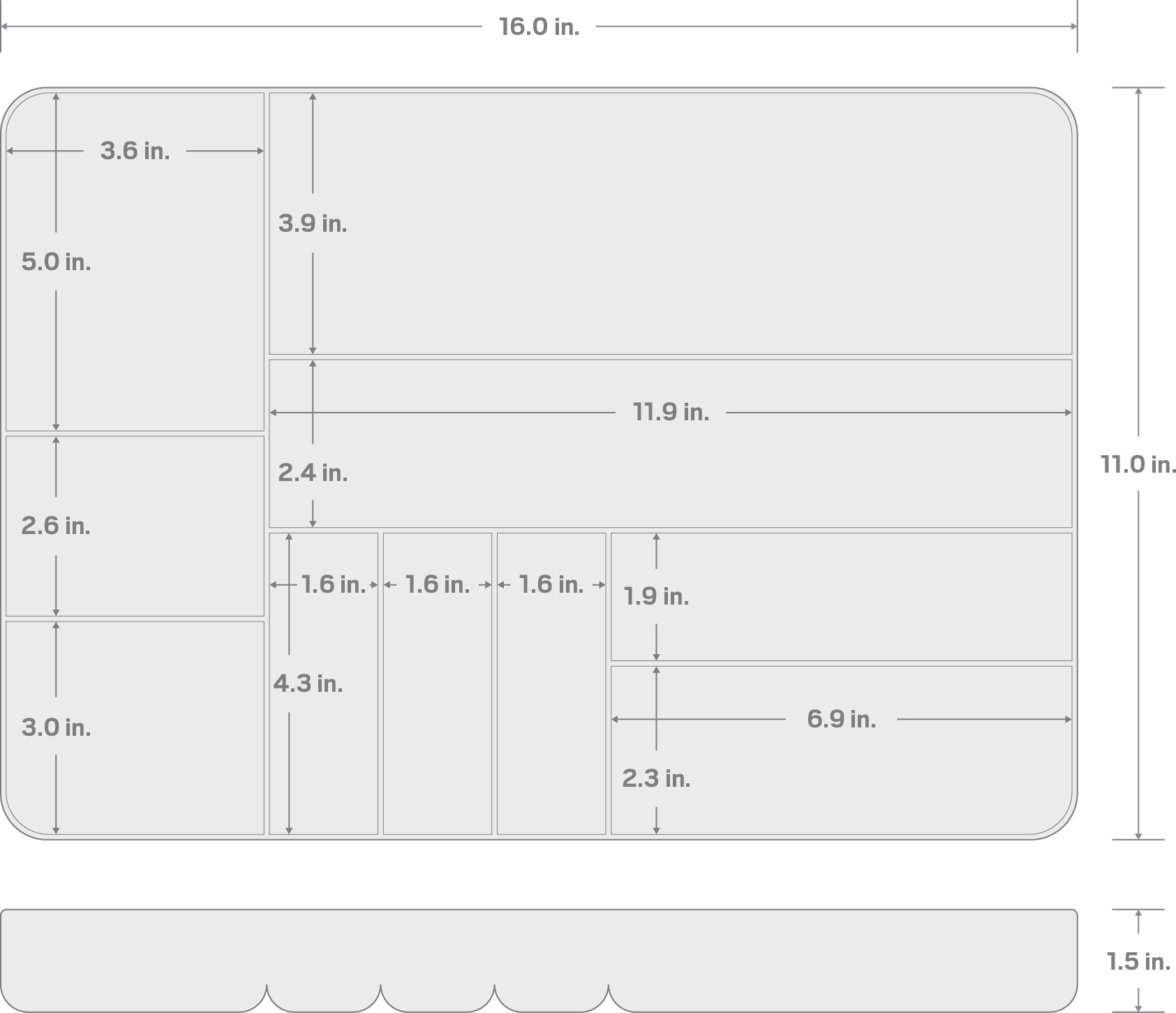 Specs for 10-Compartment Organizer Tray (Black)