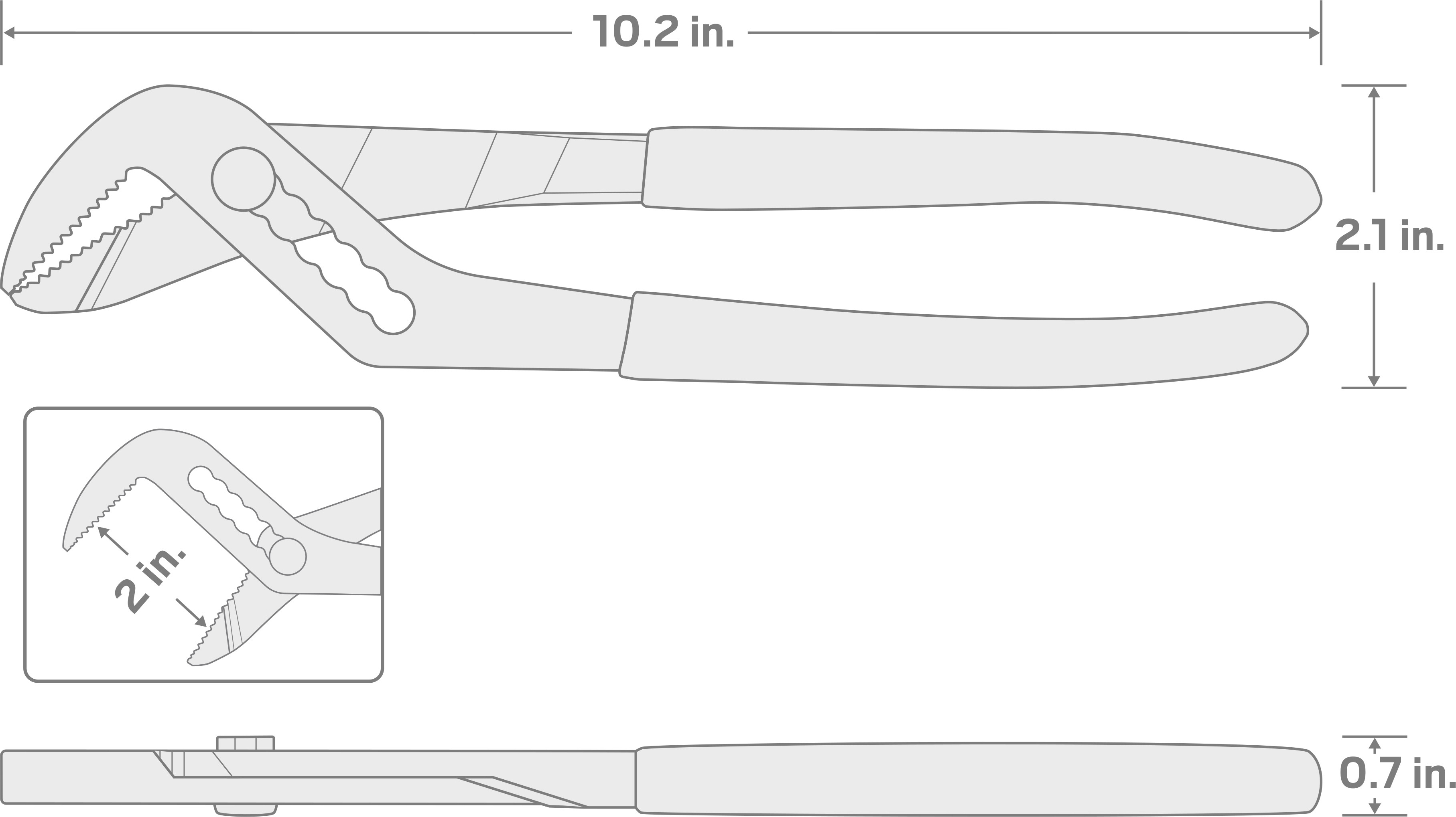 Specs for 10 Inch Angle Nose Slip Joint Pliers (2 in. Jaw Capacity)