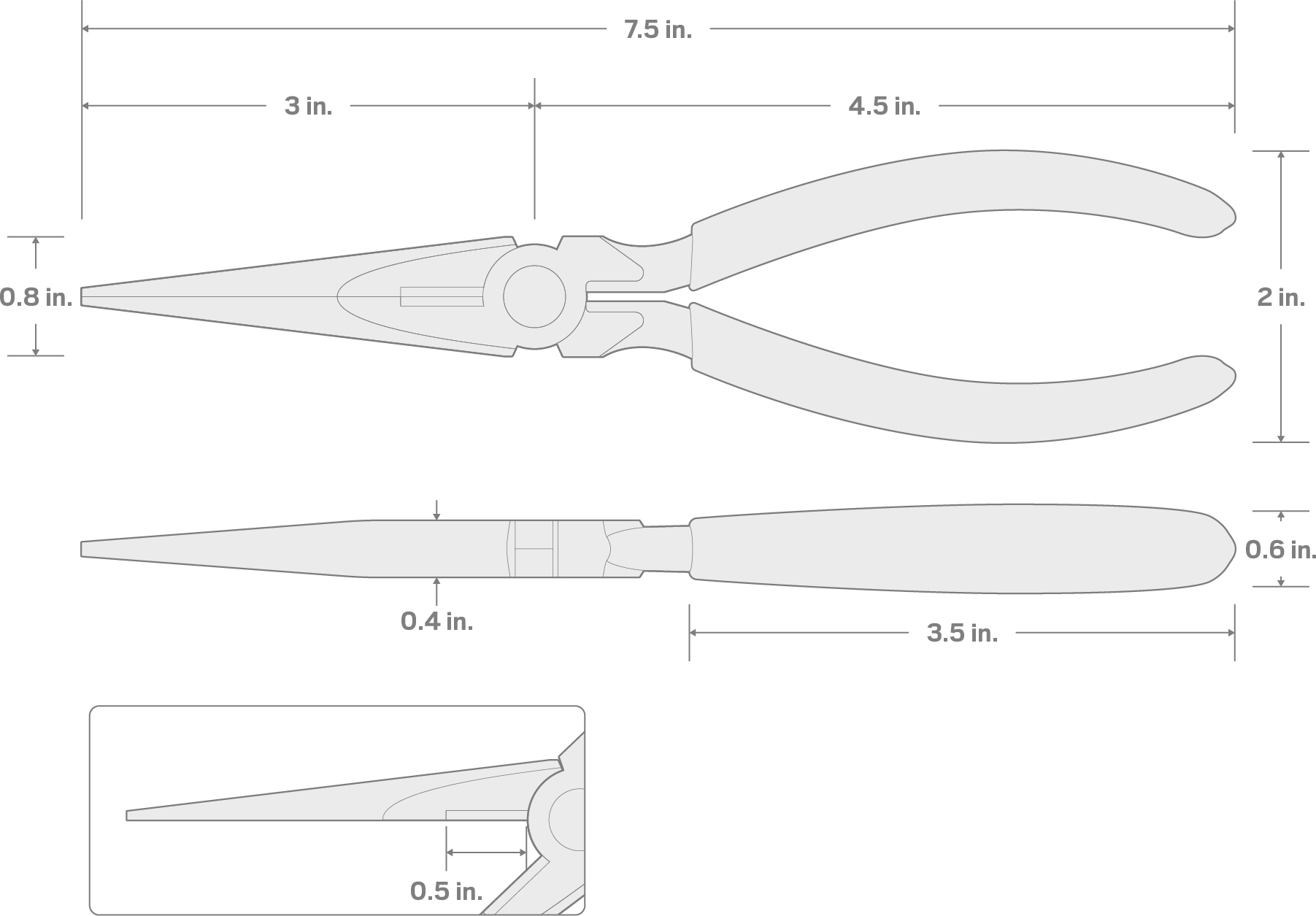 Specs for 7 Inch Smooth Jaw Long Nose Pliers