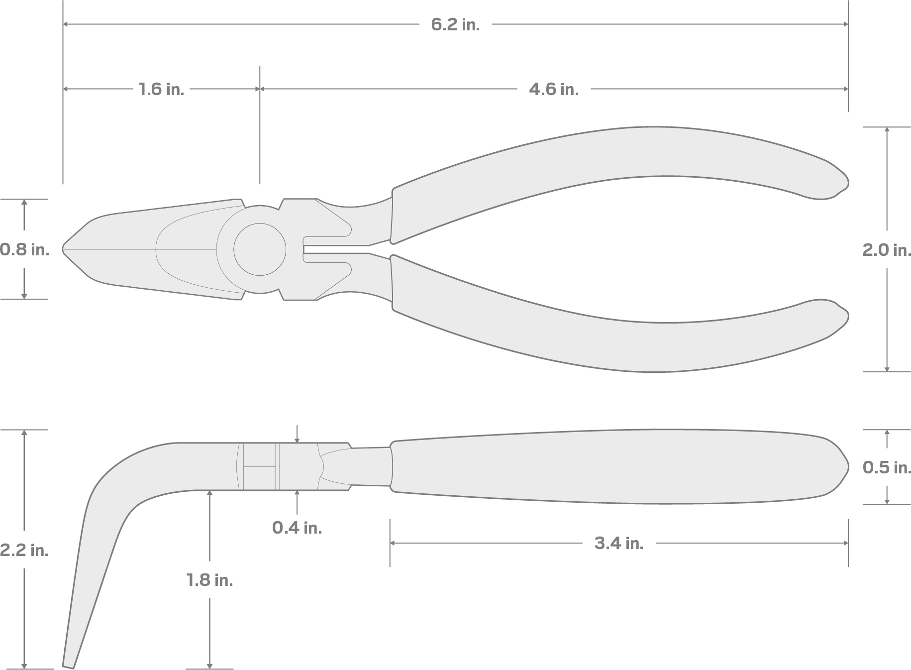 Specs for 6 Inch 70-Degree Bent Smooth Jaw Long Nose Pliers