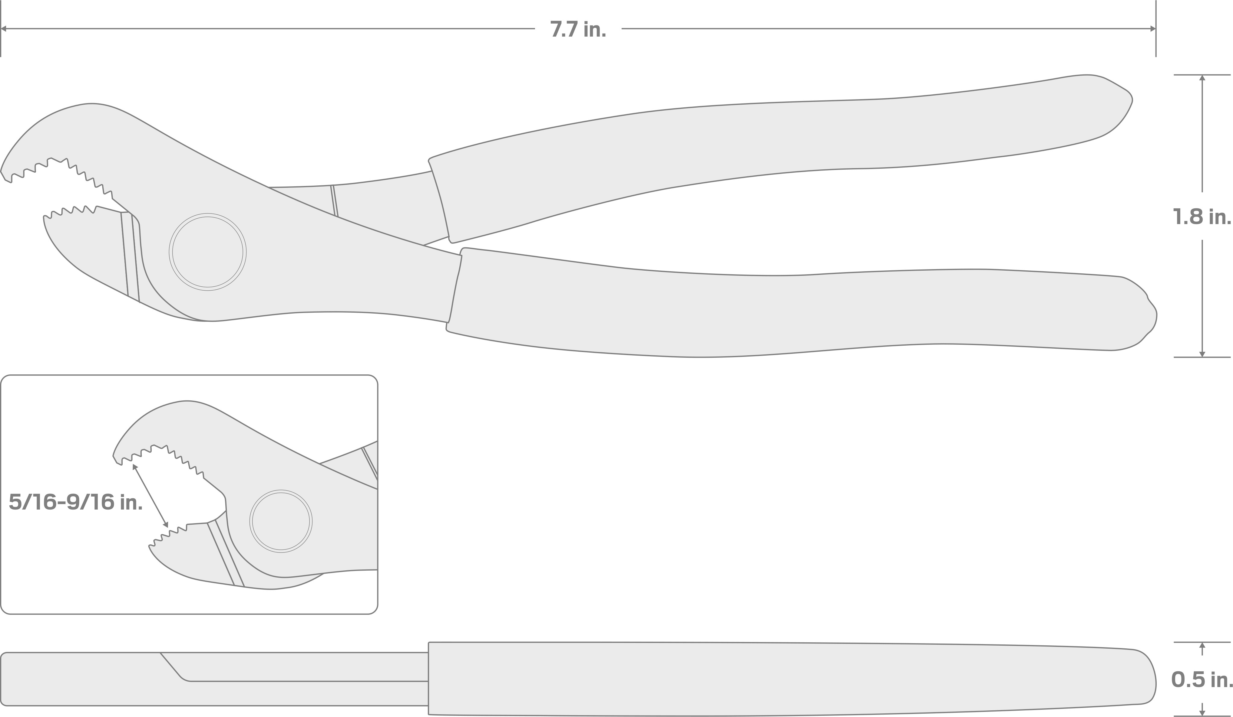 Specs for 7-3/4 Inch Nut Jaw Pliers