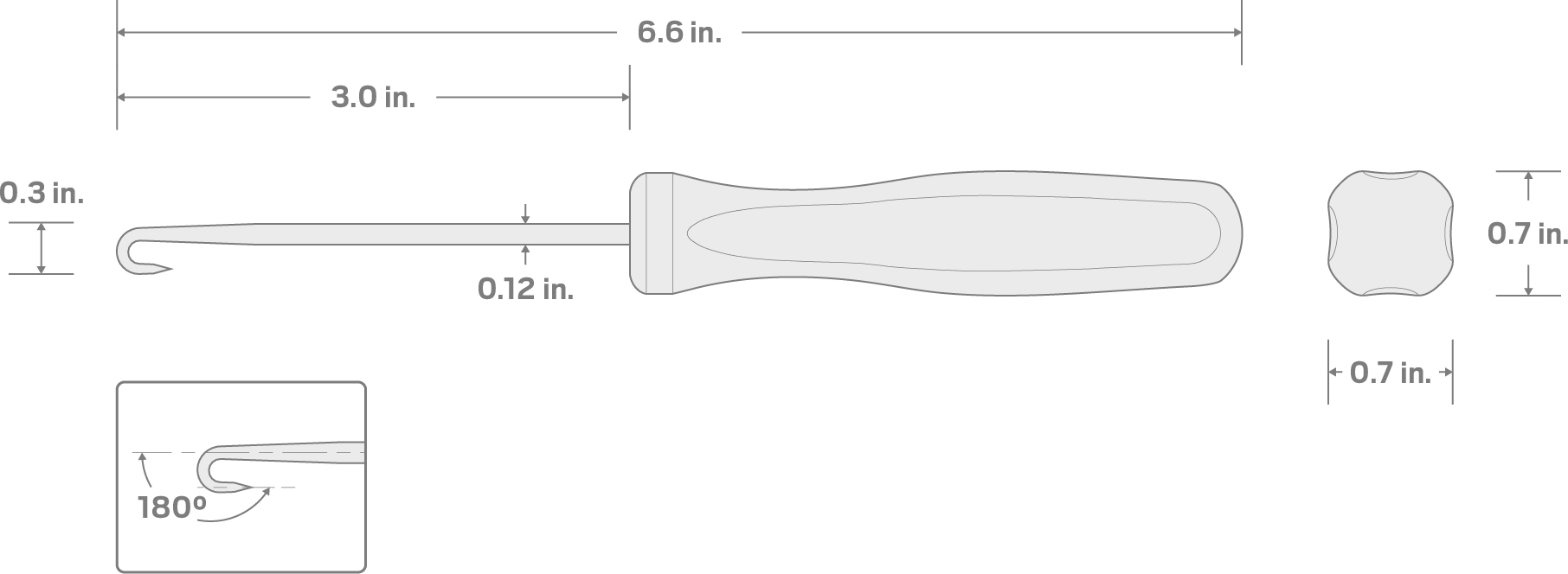 Specs for 180-Degree Pointed Hook (1/8 Inch x 3 Inch)