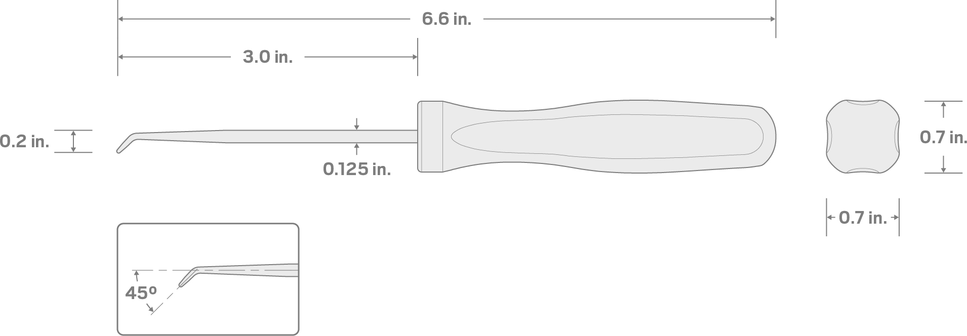 Specs for 45-Degree Blunt Pick (1/8 Inch x 3 Inch)