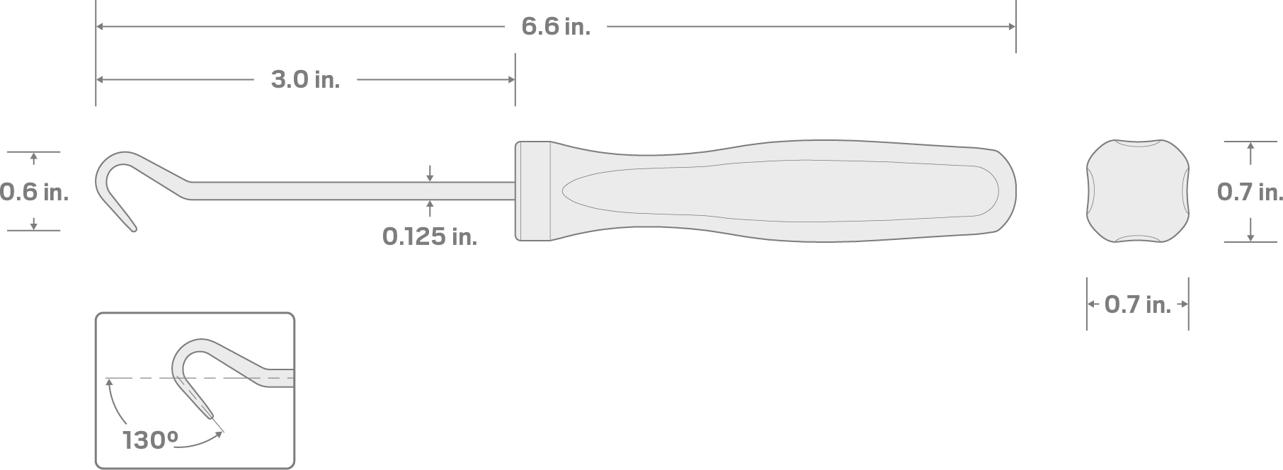 Specs for 130-Degree Blunt Hook (1/8 Inch x 3 Inch)