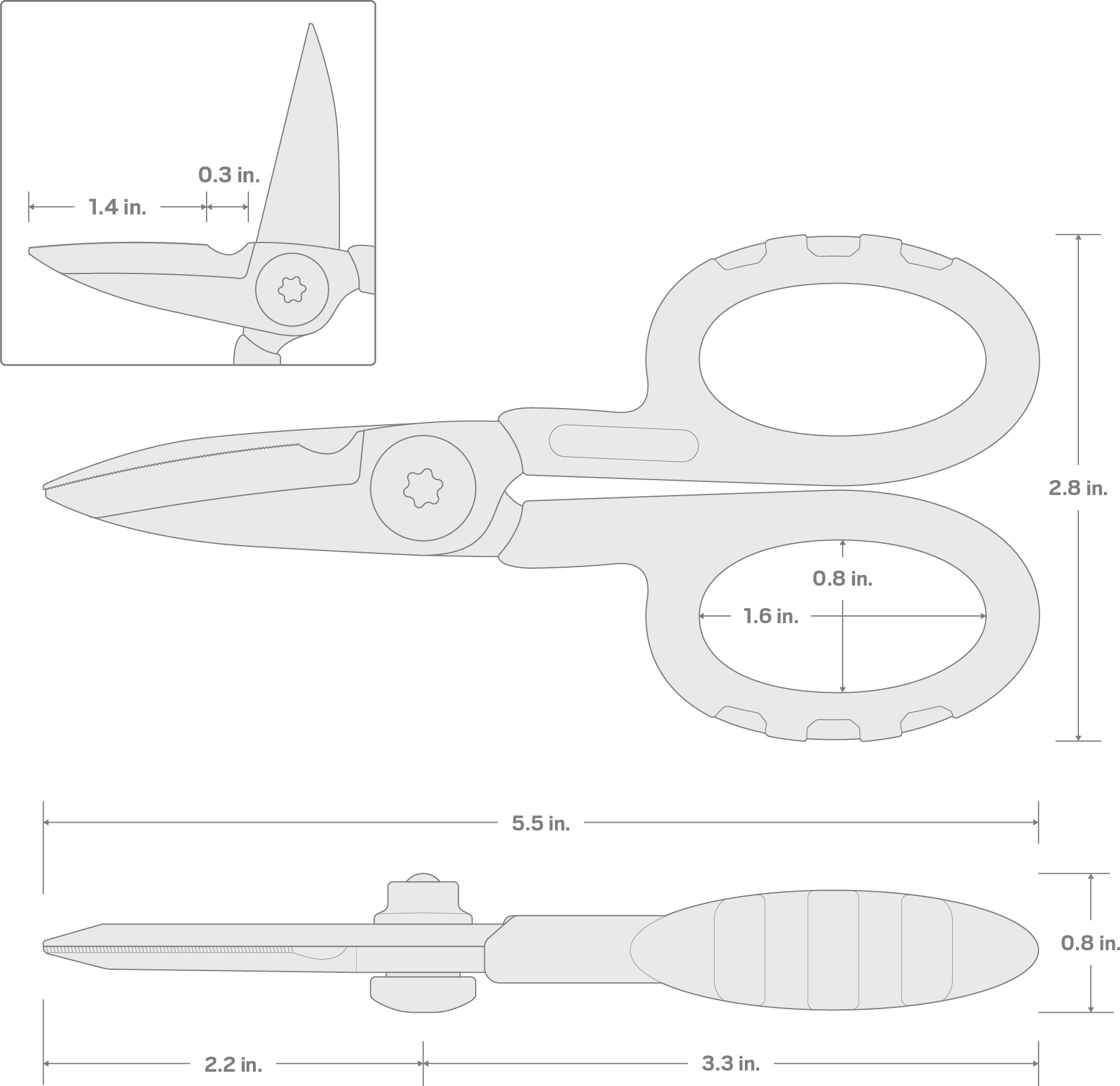 Specs for Compact Shop Scissors with Cutting Notch