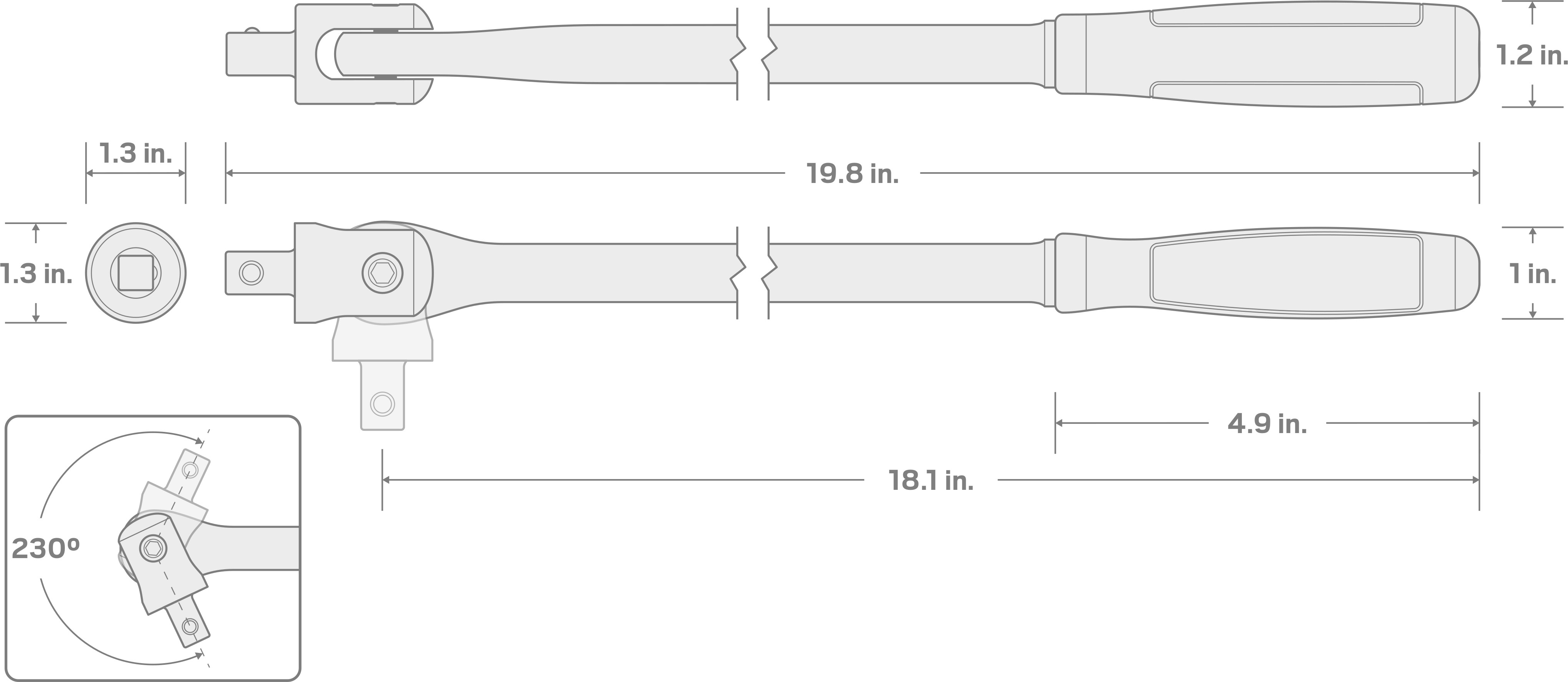 Specs for 1/2 Inch Drive x 18 Inch Comfort Grip Breaker Bar